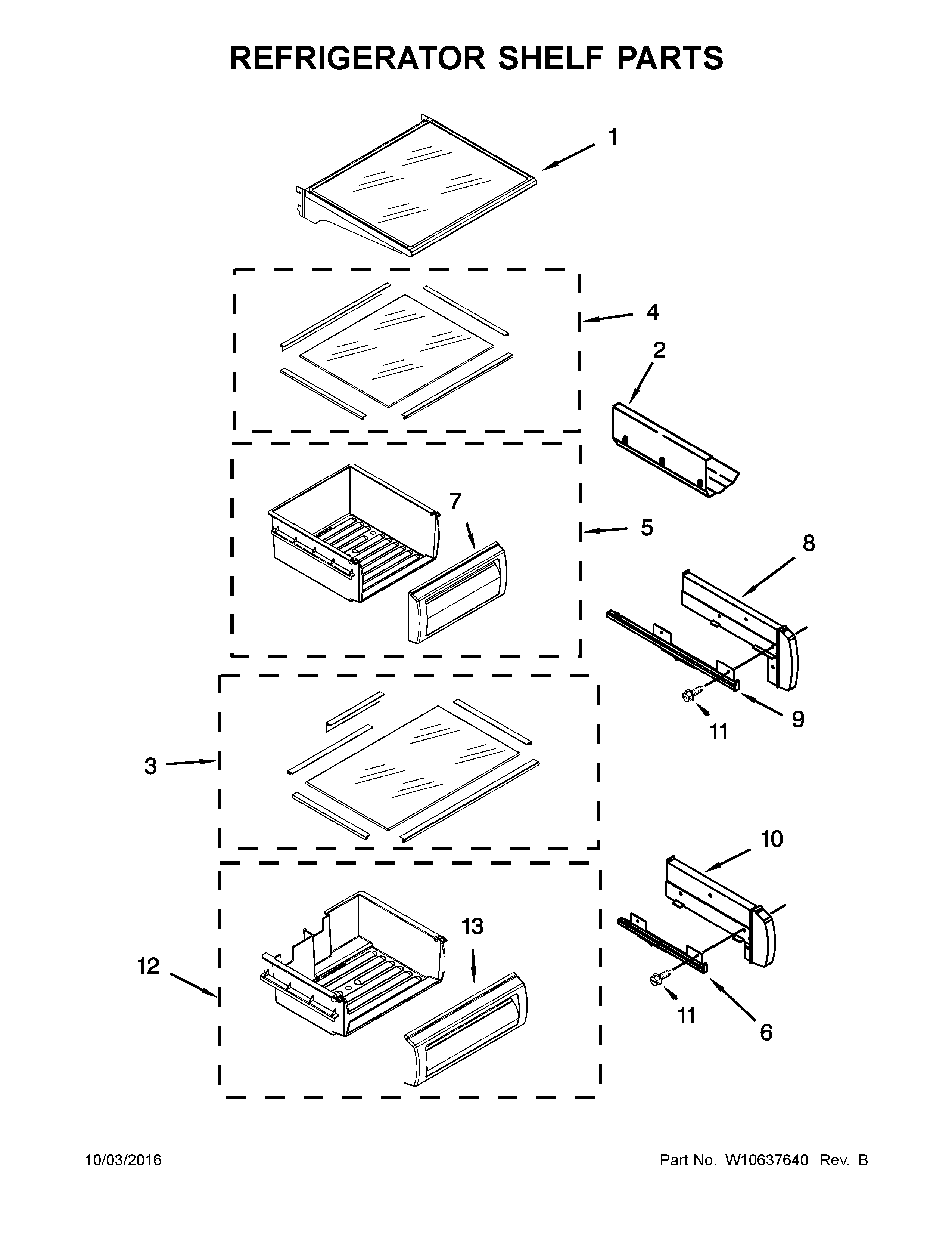 Refrigerator shelf parts