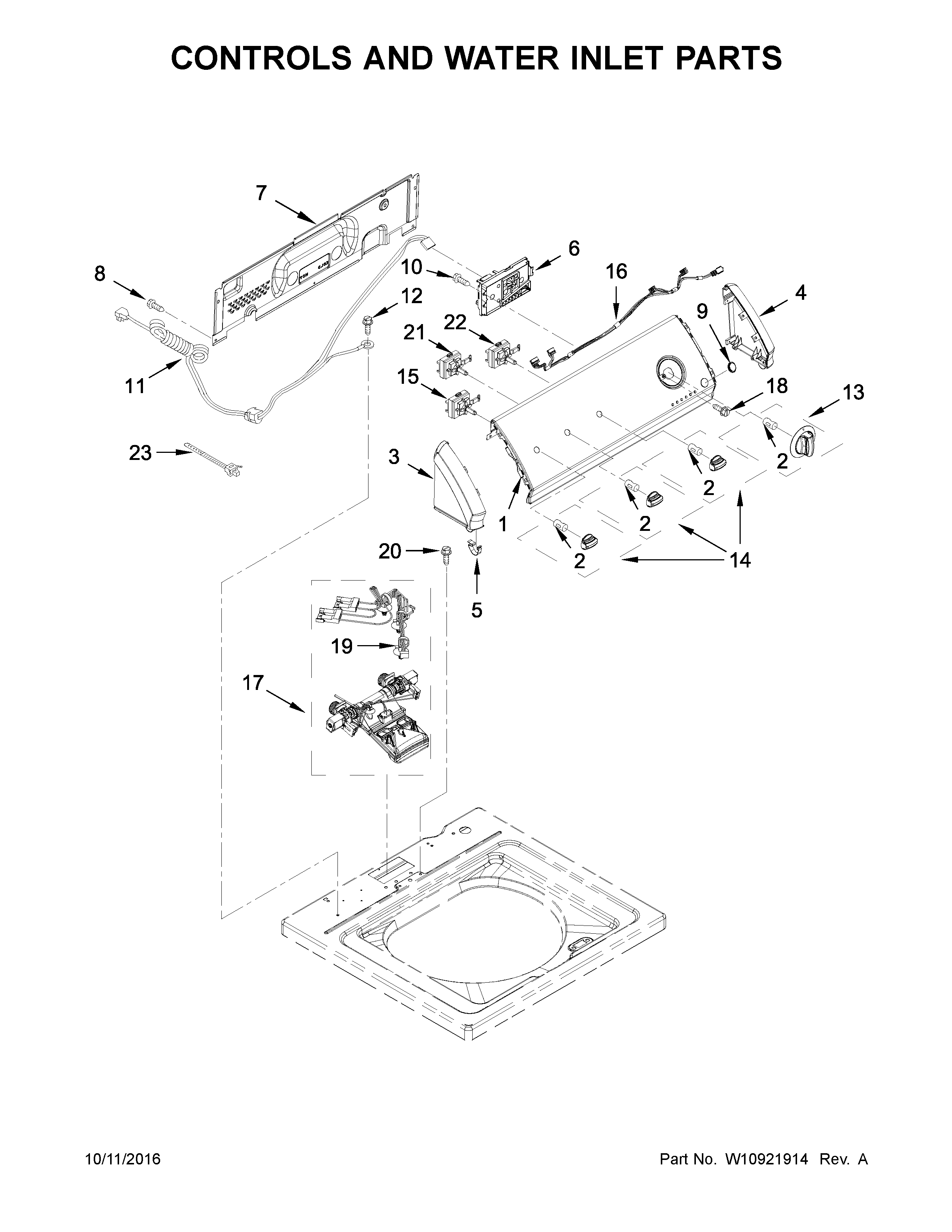 Controls and water inlet parts