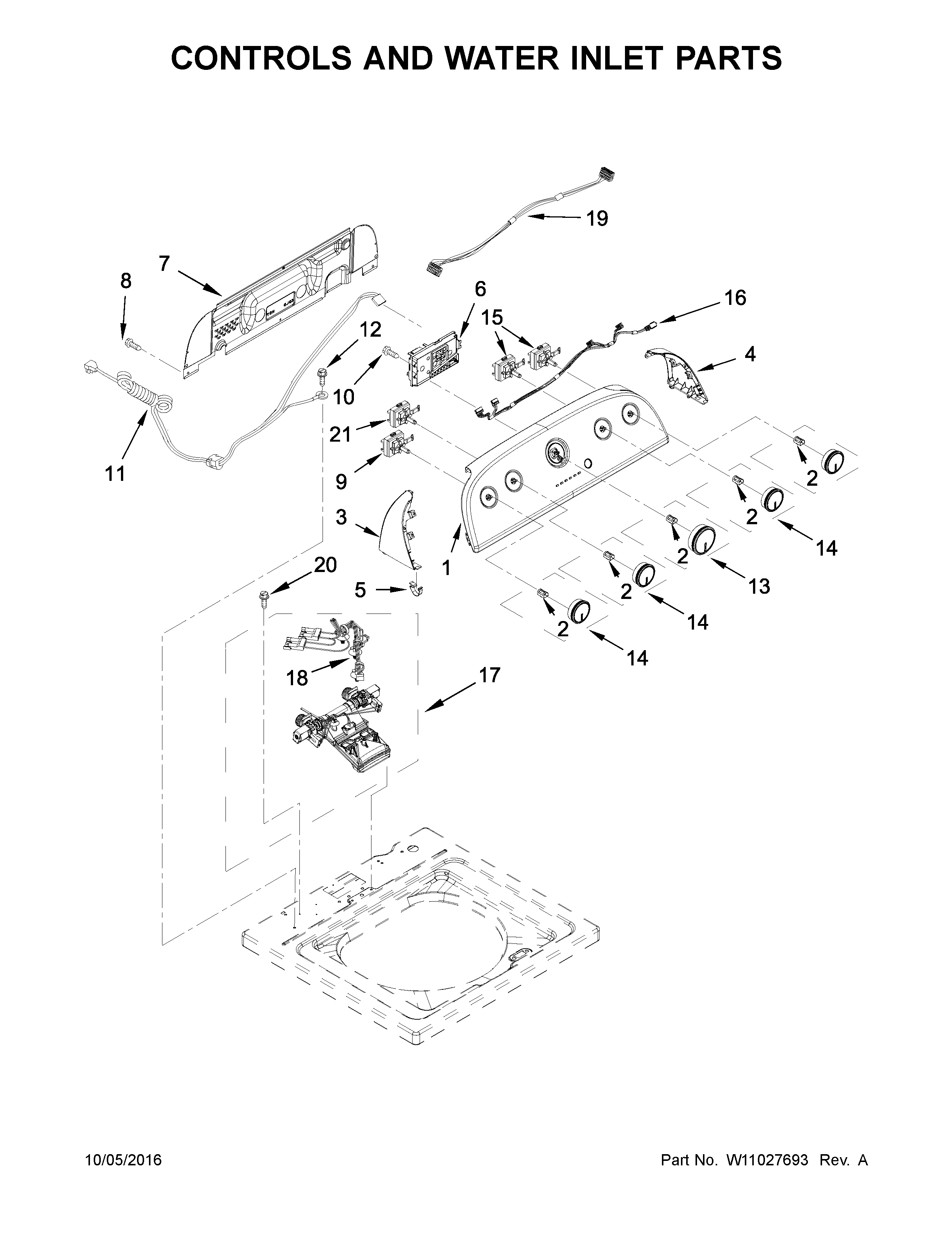 Controls and water inlet parts