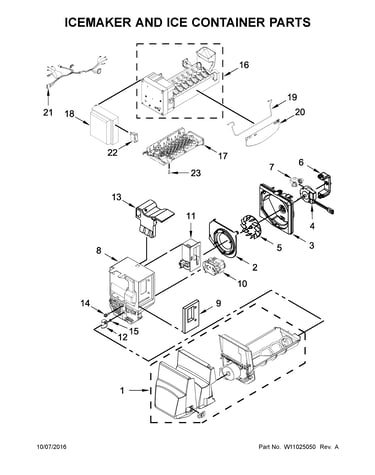 Icemaker and ice container parts