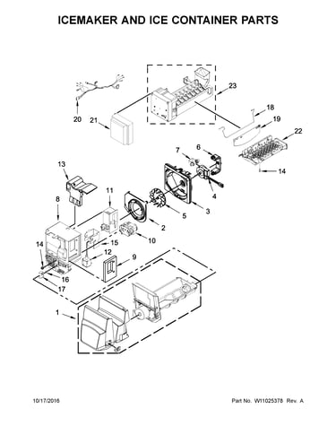 Icemaker and ice container parts