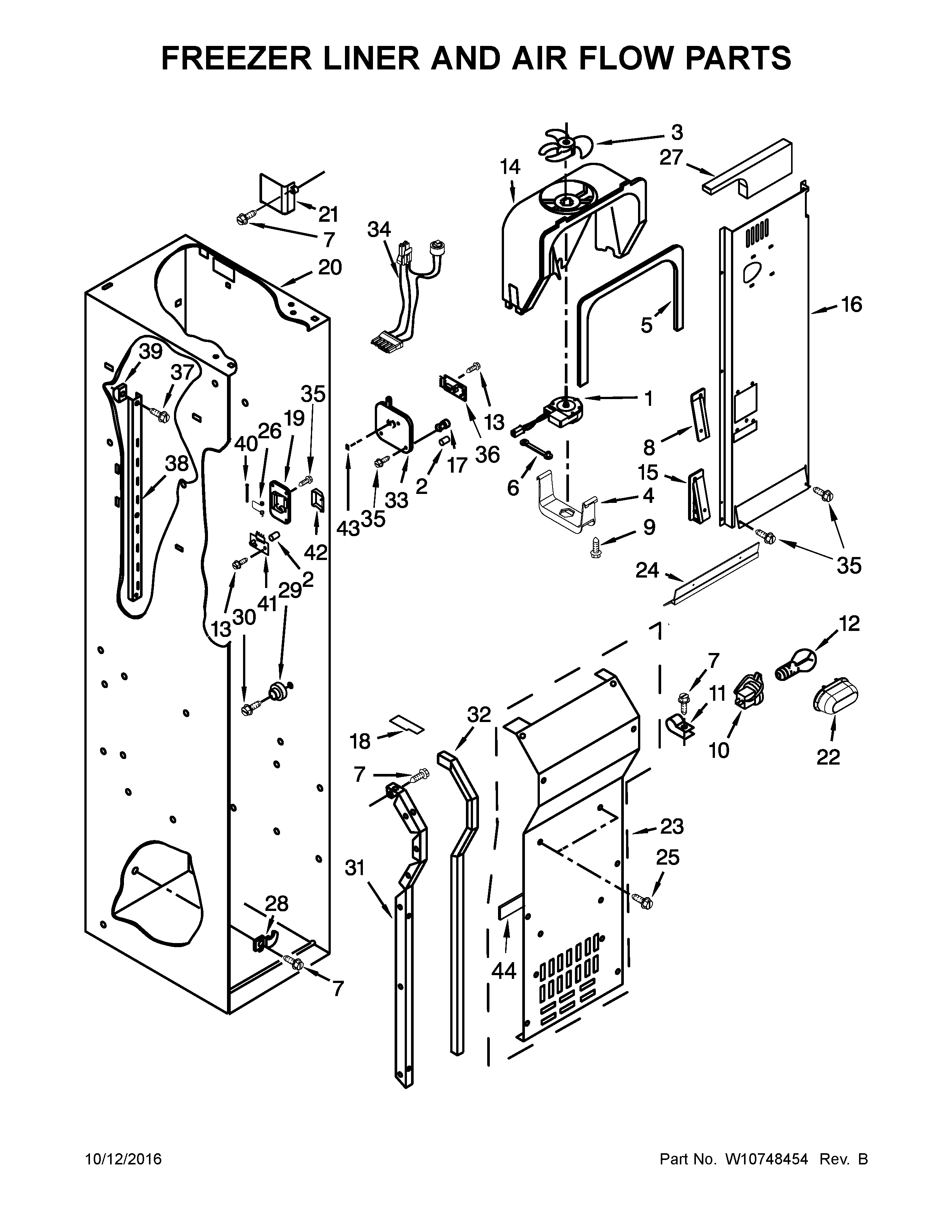 Freezer liner and air flow parts