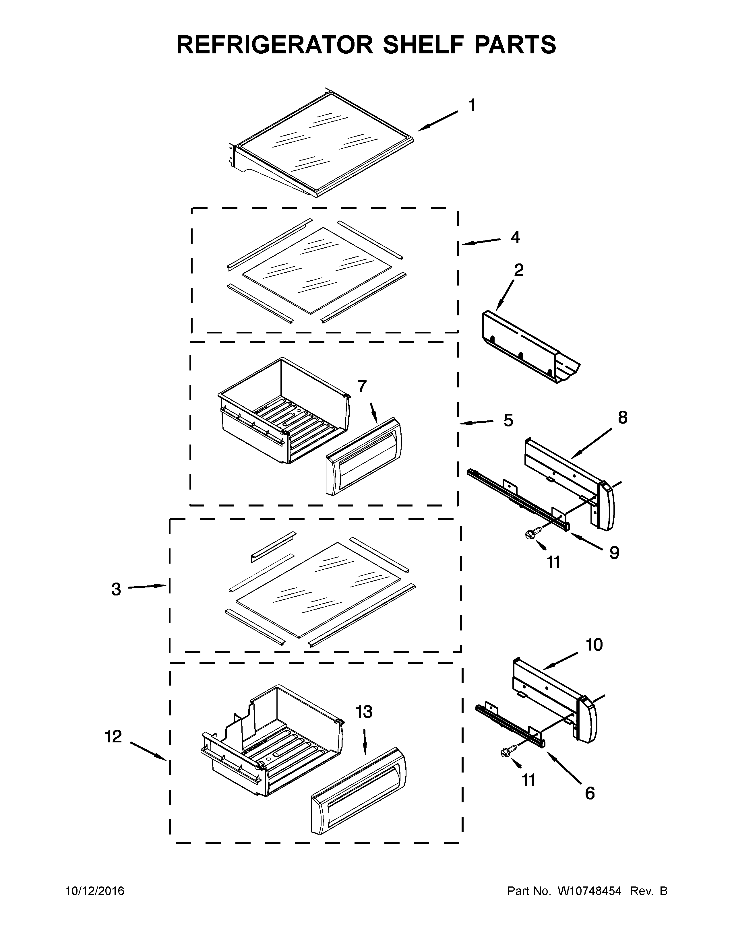 Refrigerator shelf parts