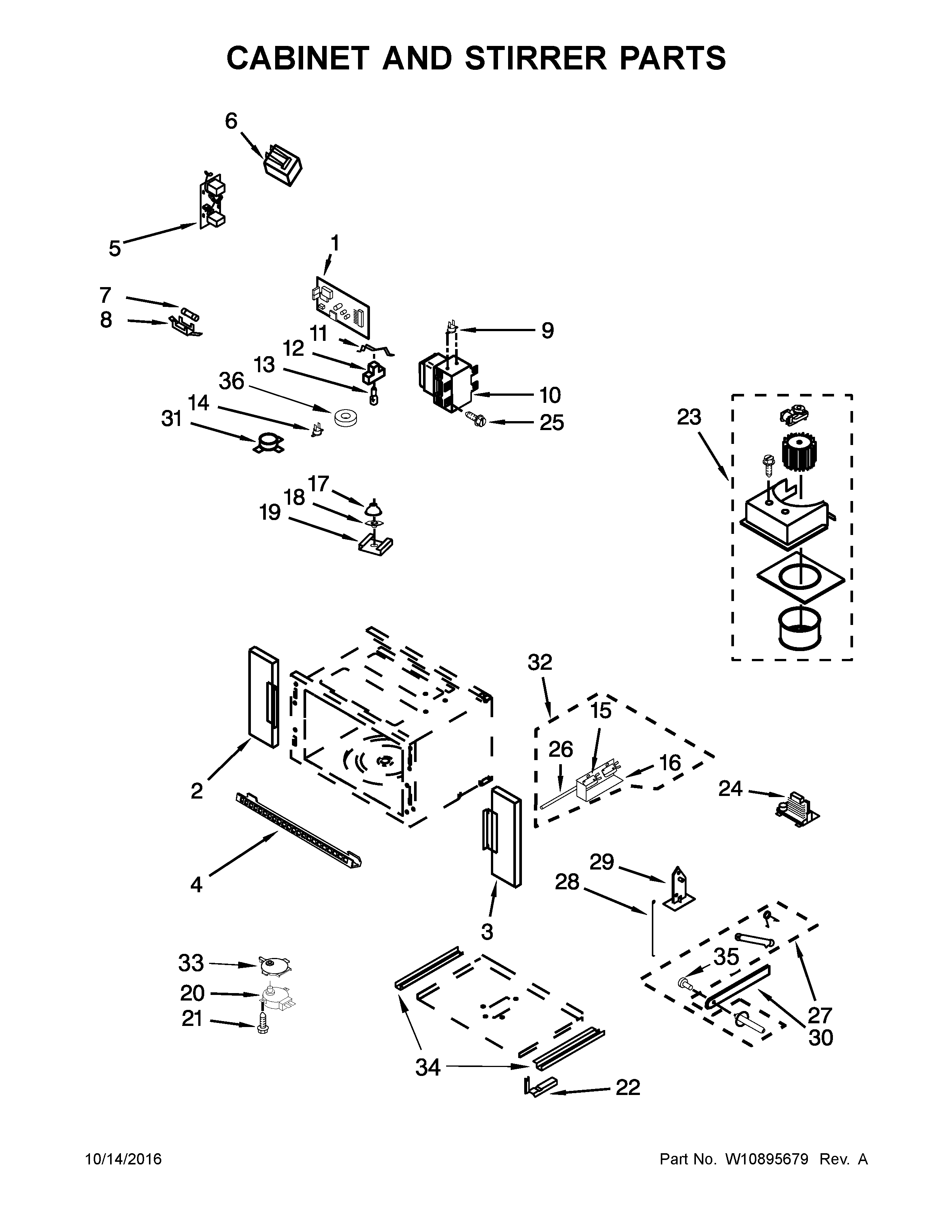 Cabinet and stirrer parts