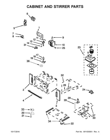 Cabinet and stirrer parts