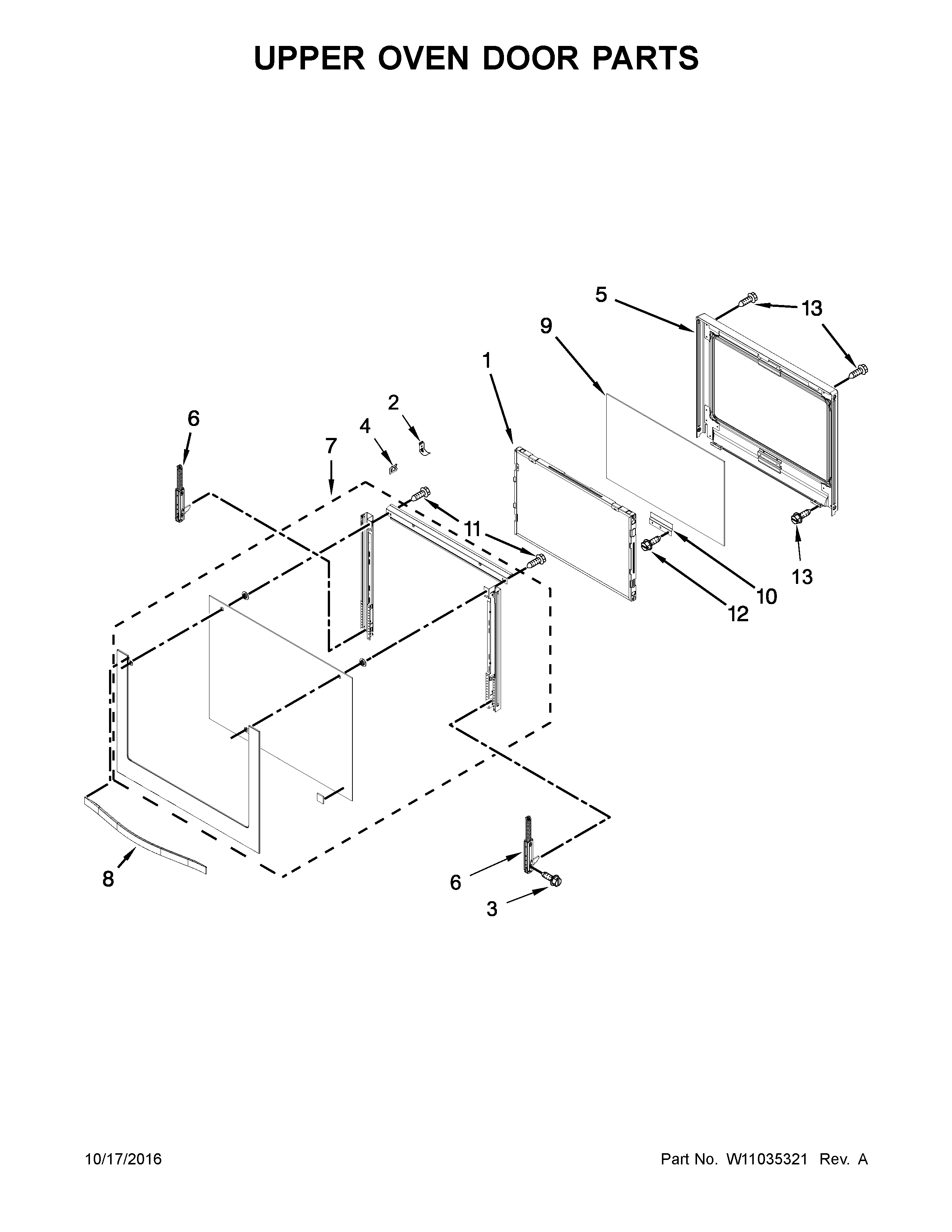 Upper oven door parts