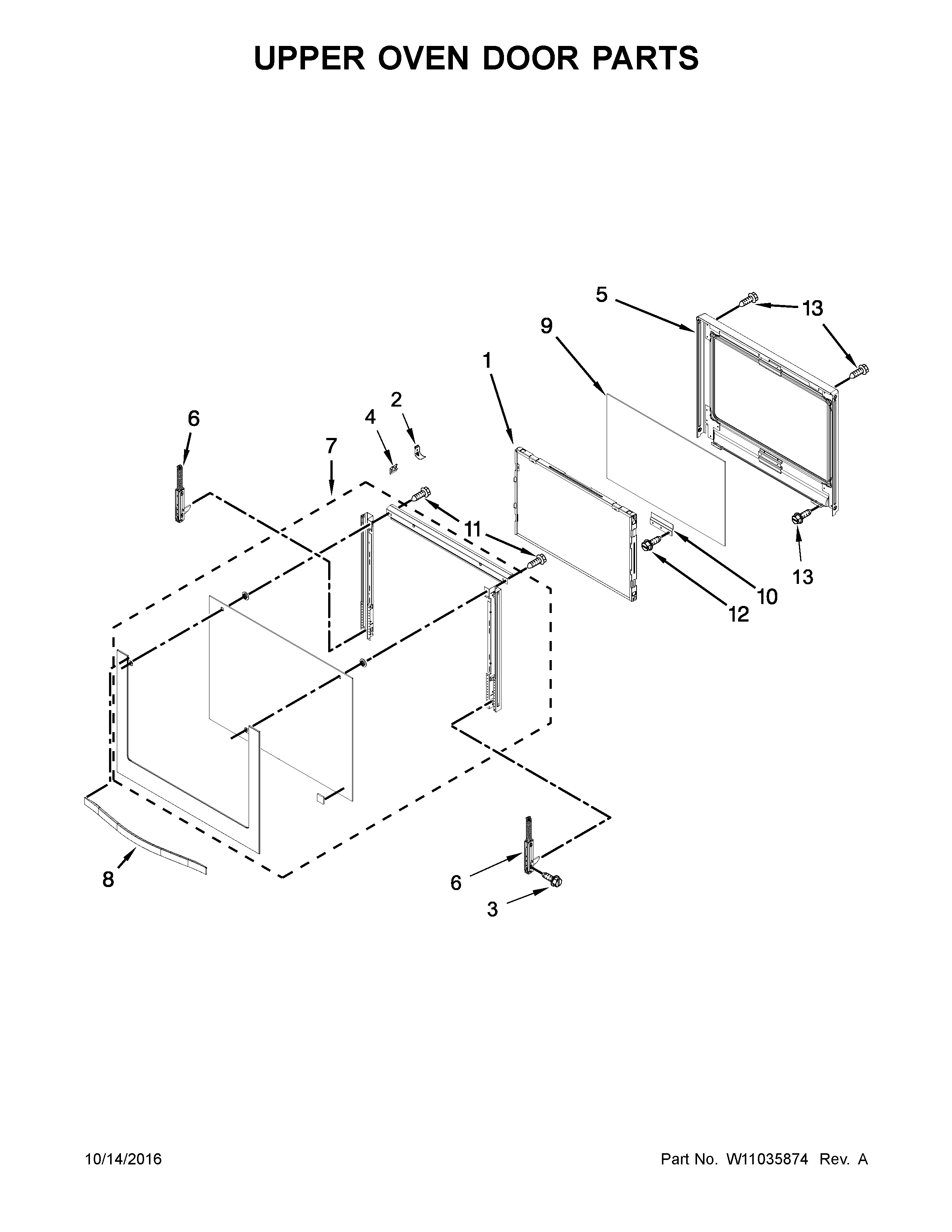 Upper oven door parts
