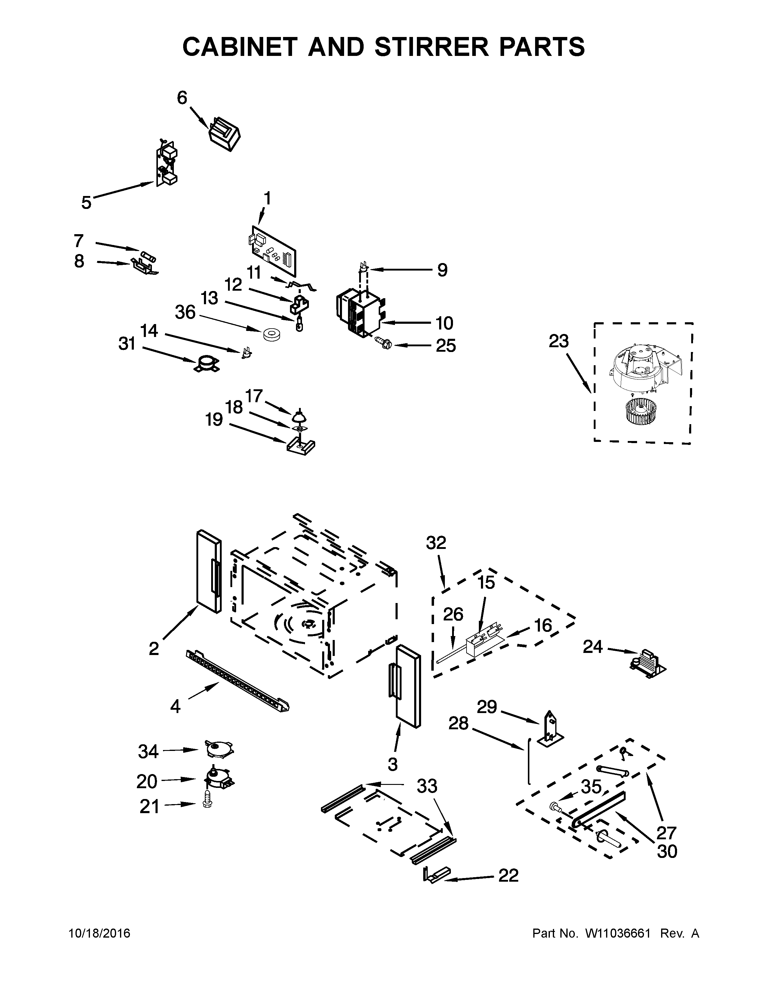 Cabinet and stirrer parts