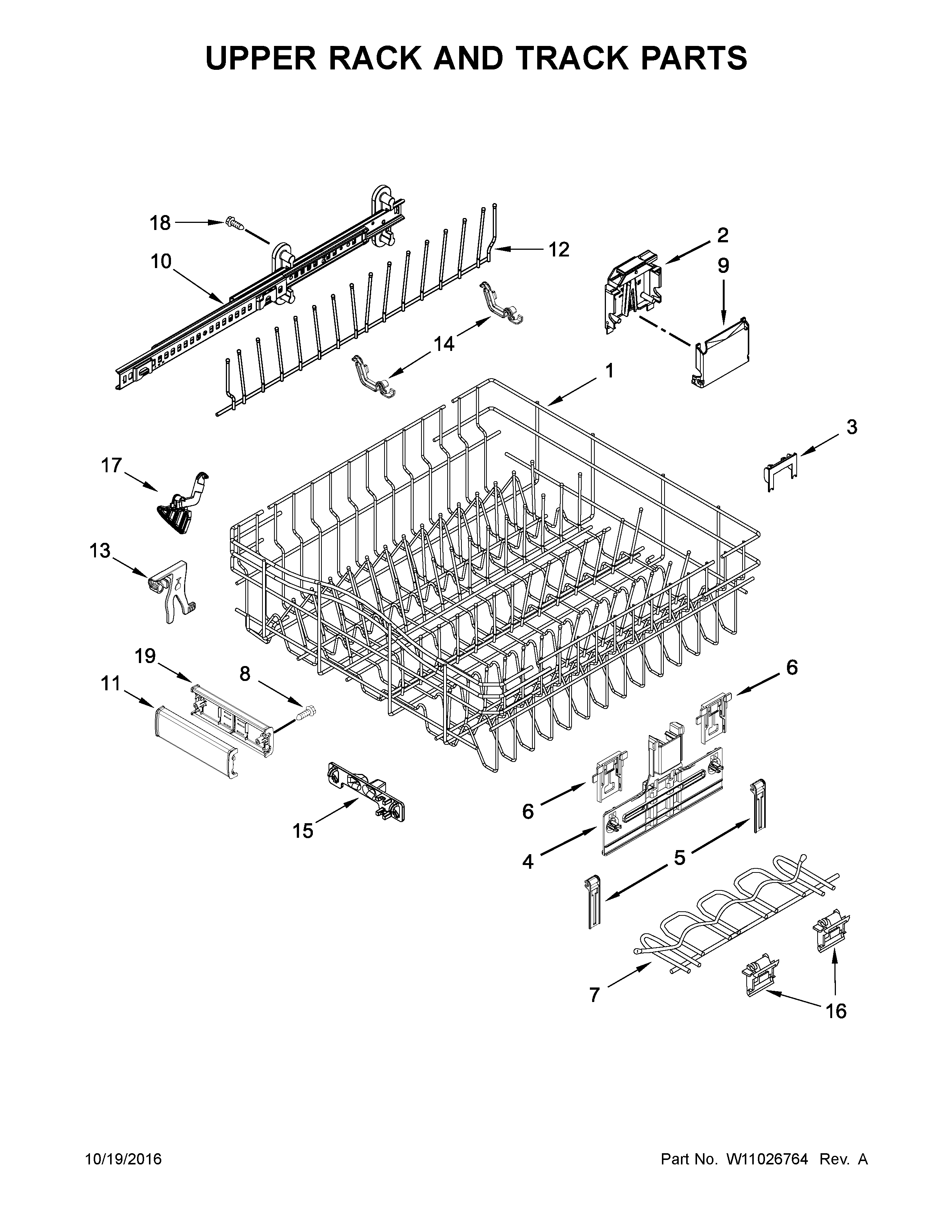 Upper rack and track parts