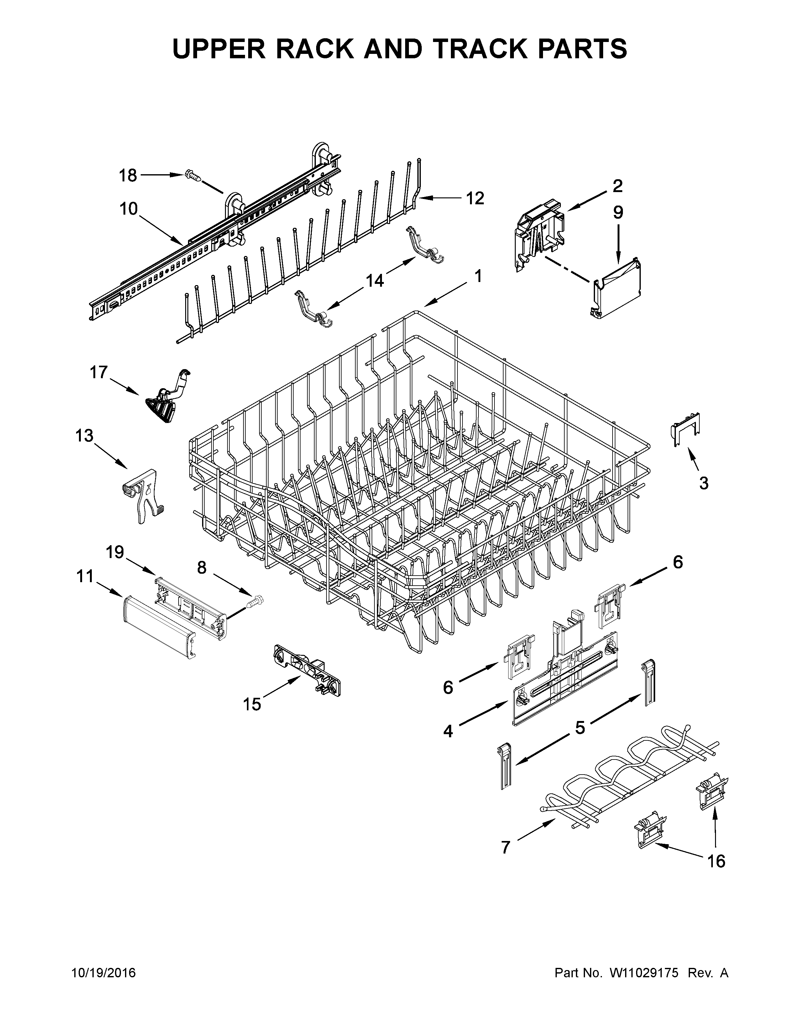 Upper rack and track parts