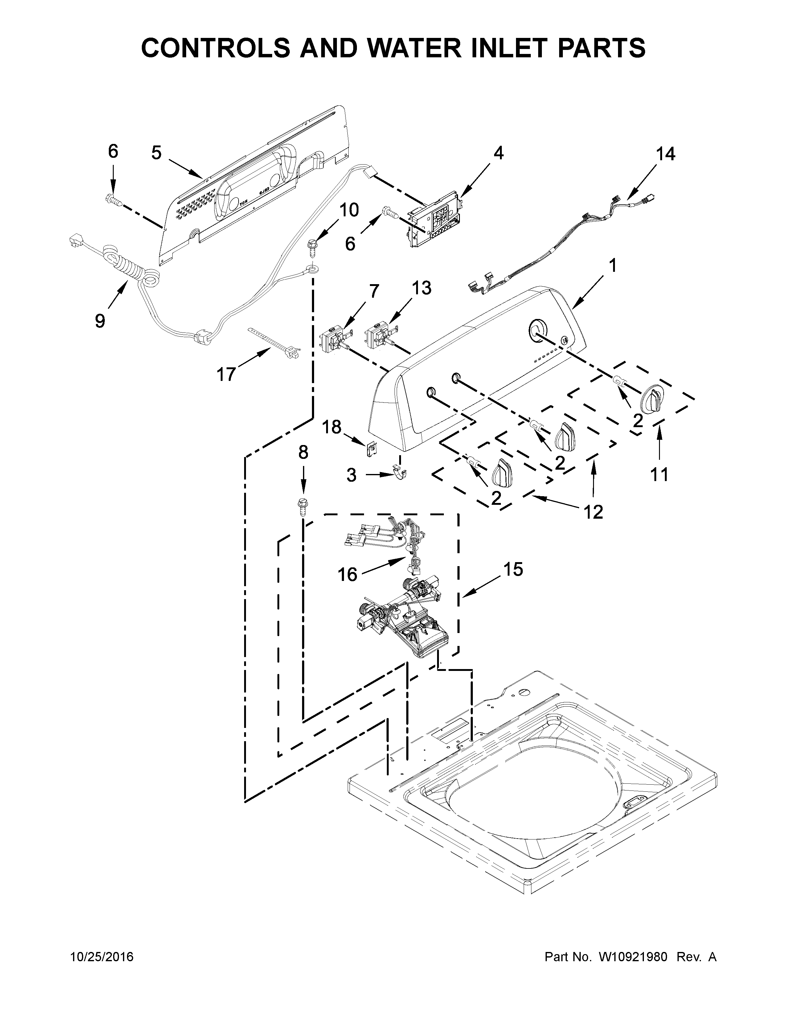 Controls and water inlet parts