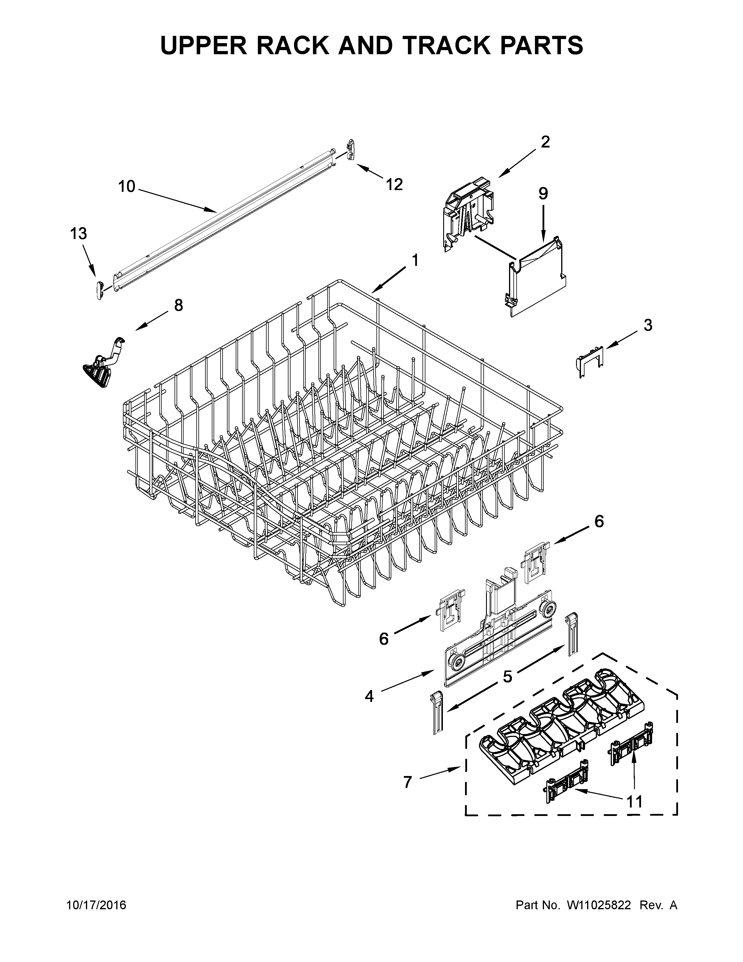 Upper rack and track parts