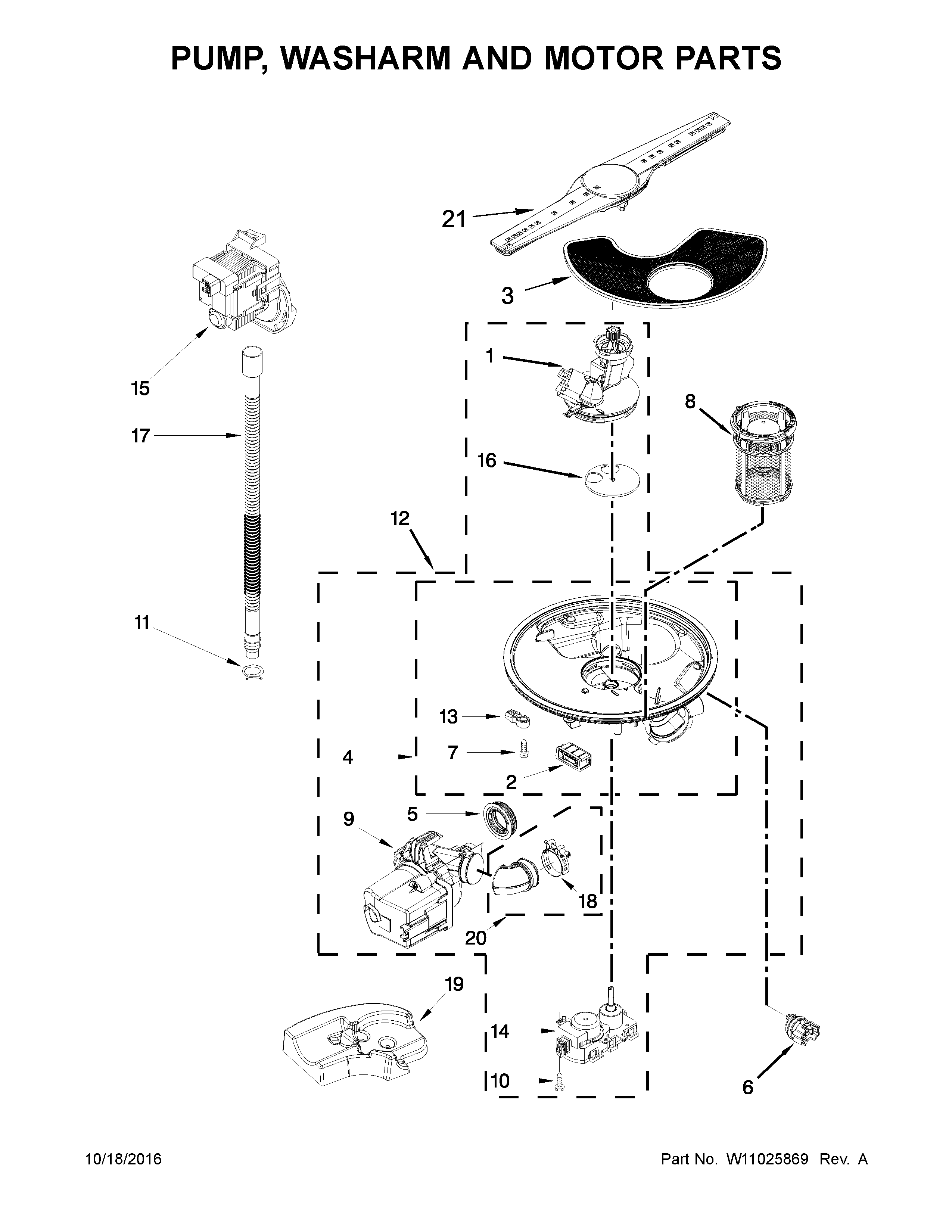 Pump, washarm and motor parts