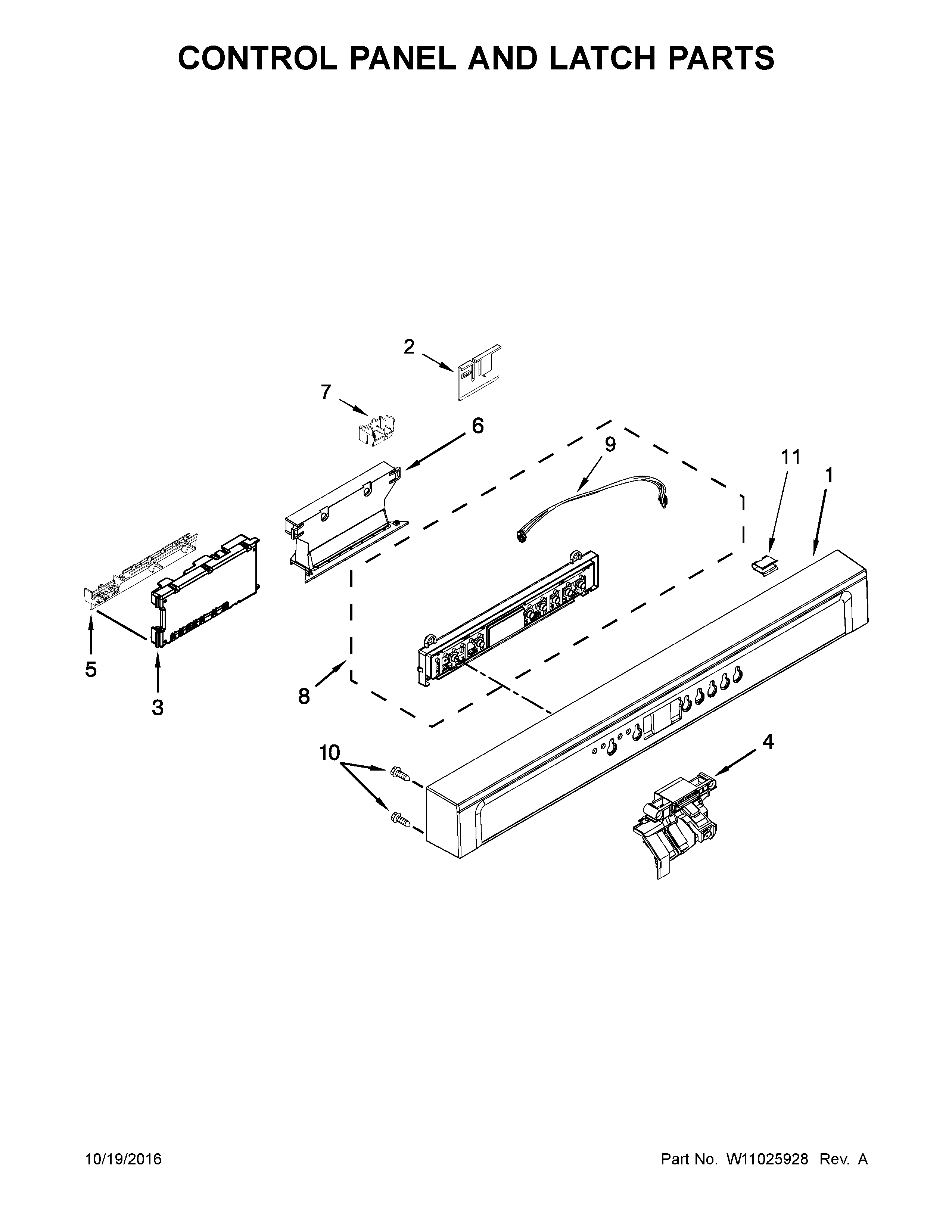 Control panel and latch parts