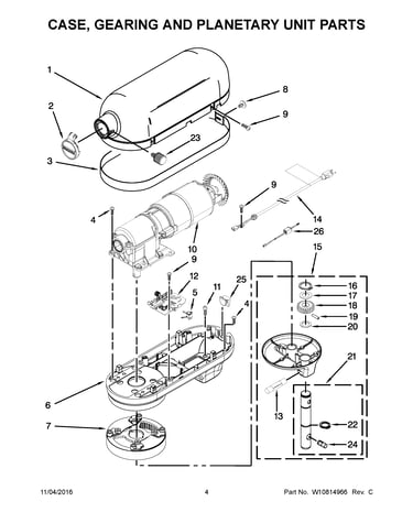 Case, gearing and planetary unit parts