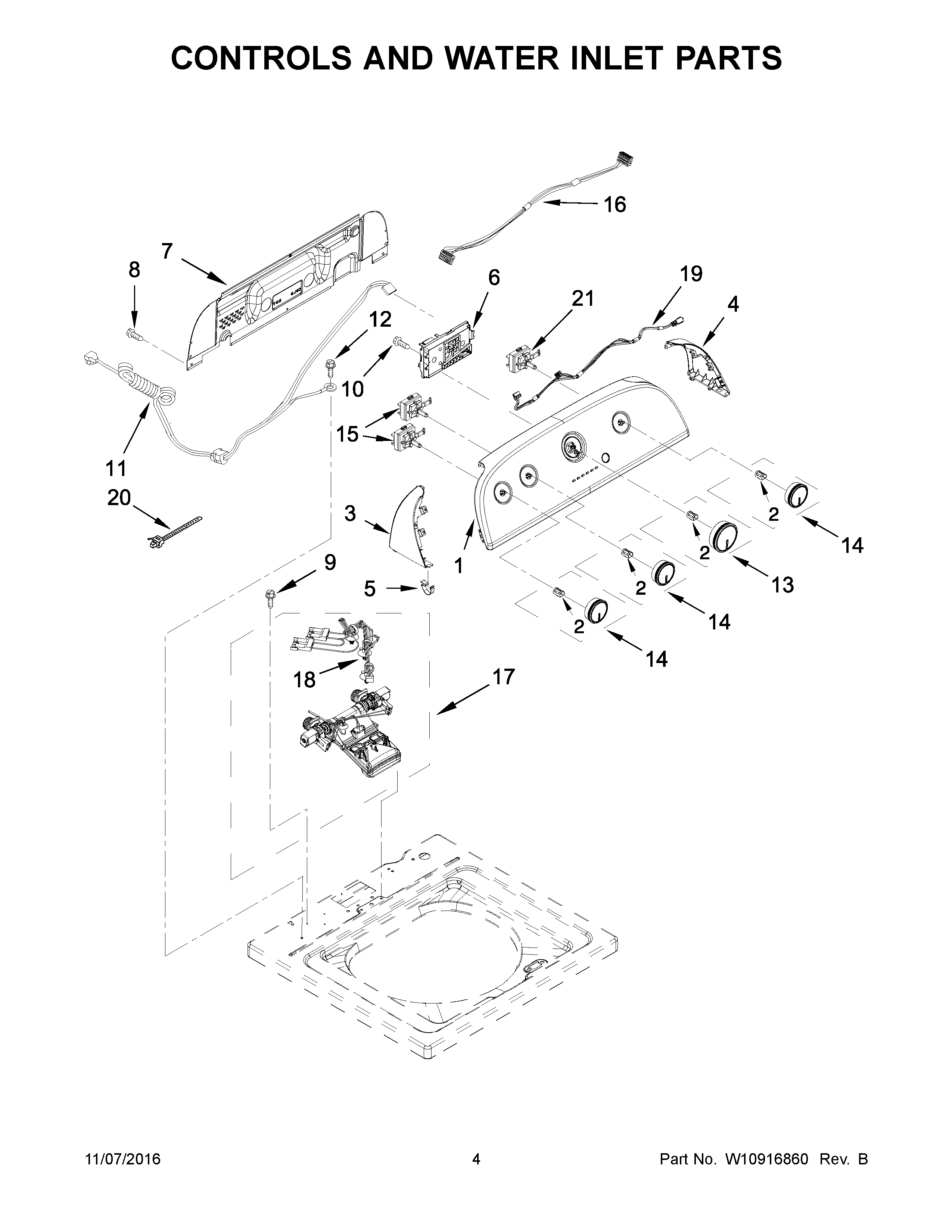 Controls and water inlet parts