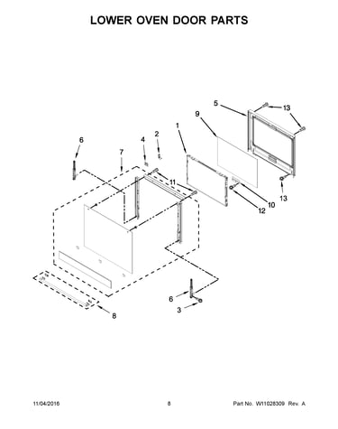 Lower oven door parts