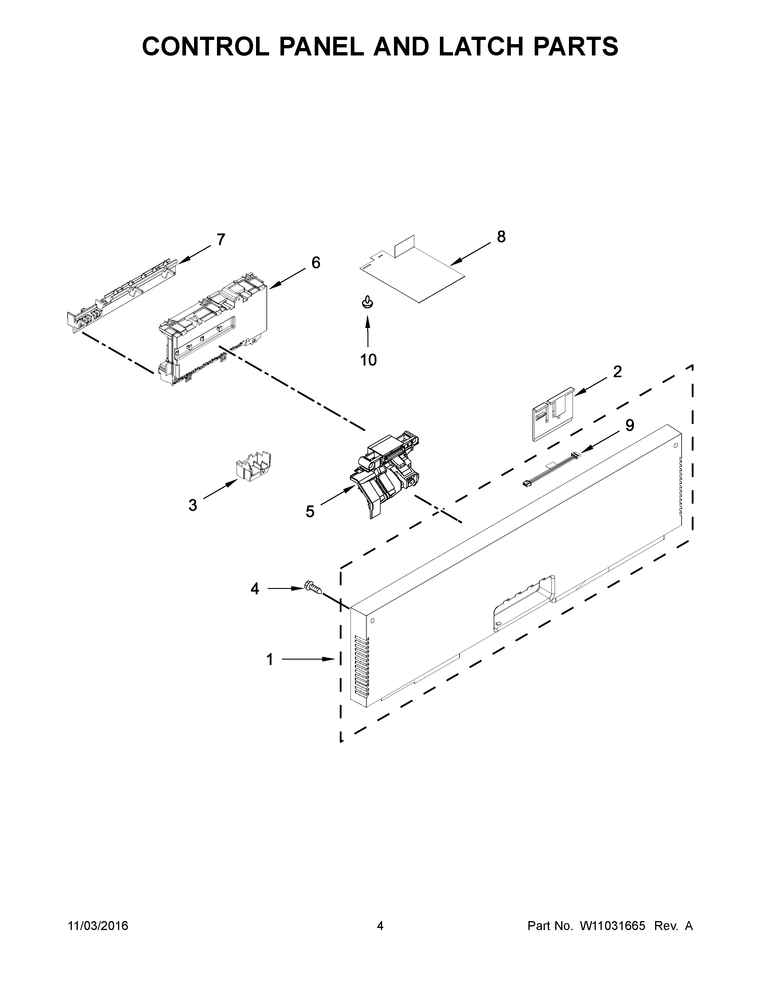 Control panel and latch parts