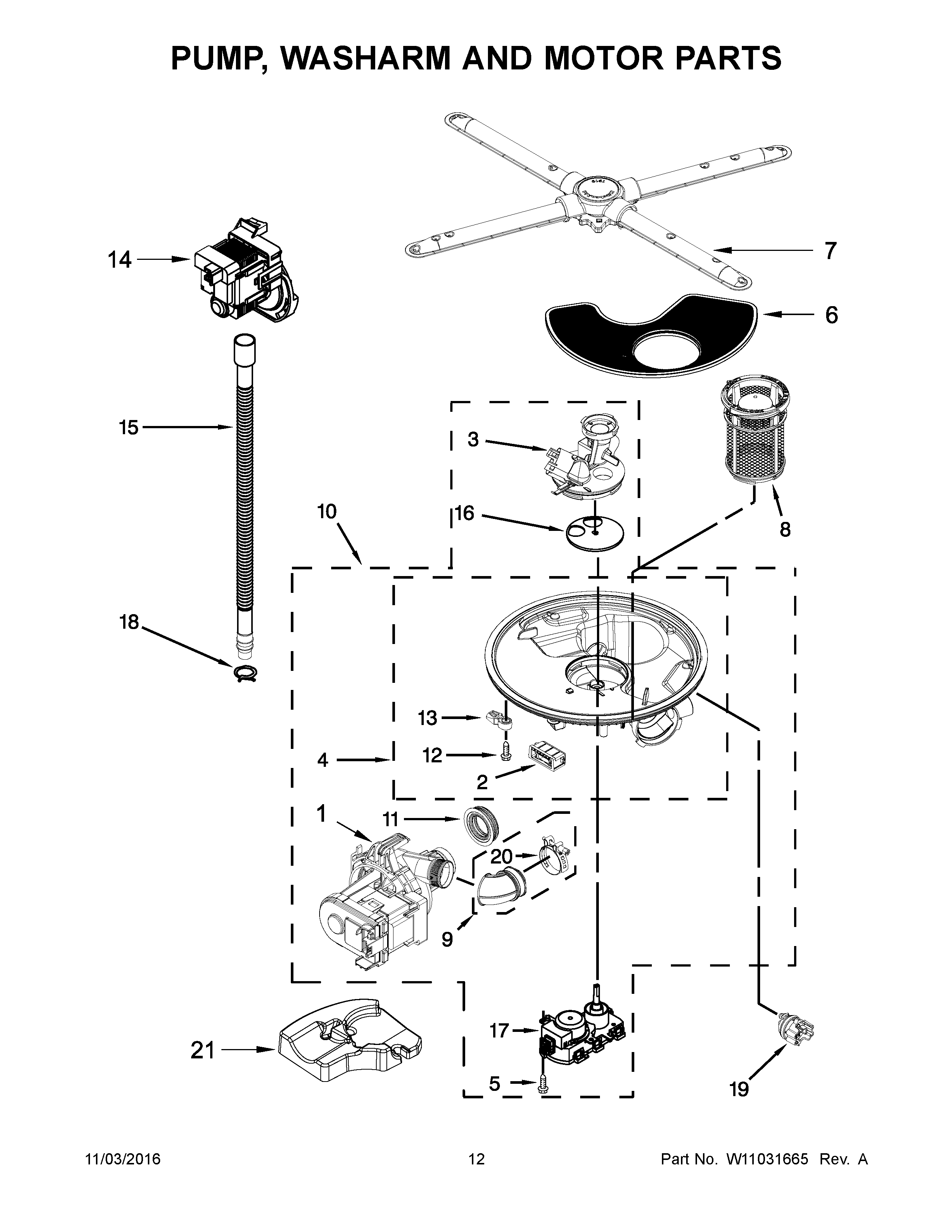 PUMP, WASHARM AND MOTOR PARTS