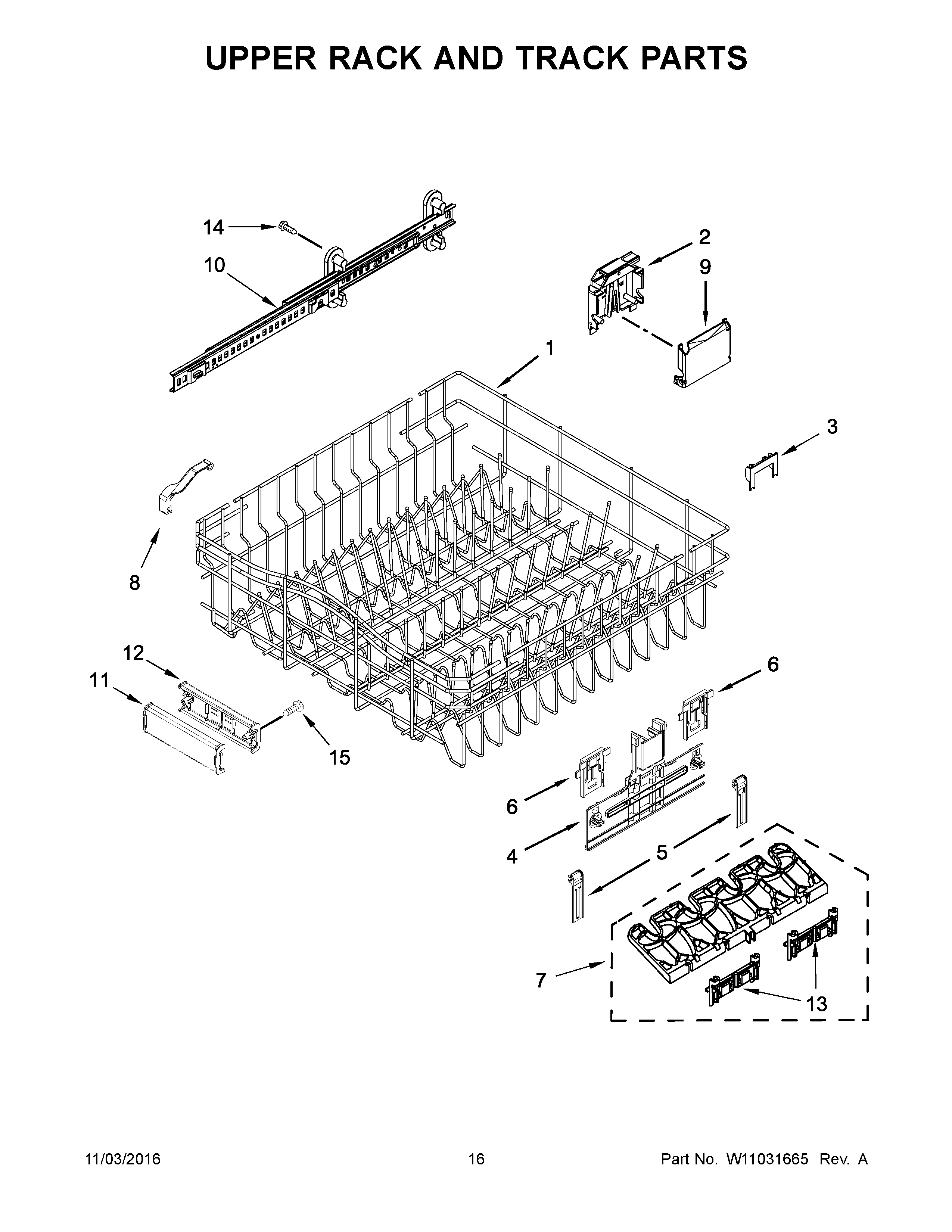 Upper rack and track parts