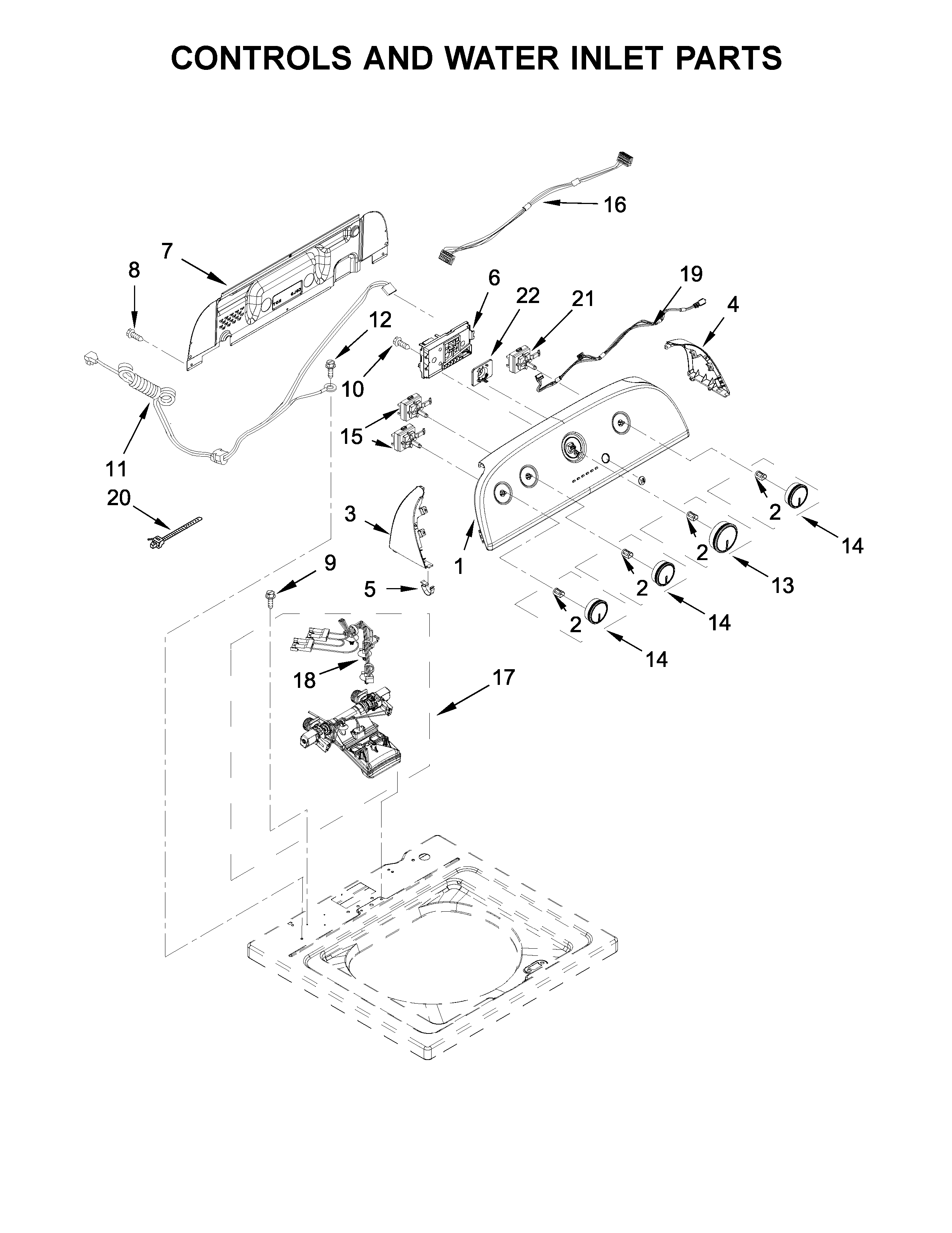 Controls and water inlet parts