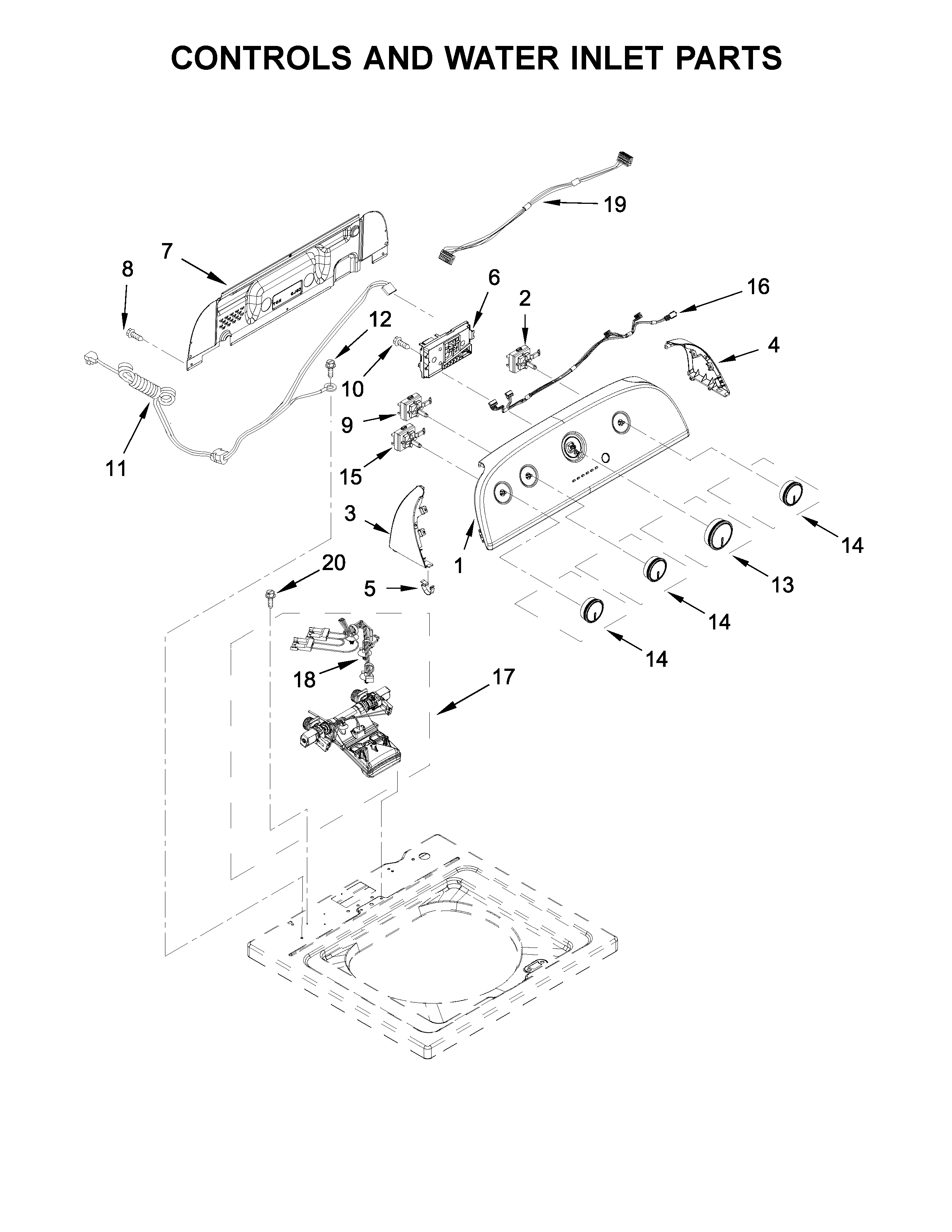 Controls and water inlet parts