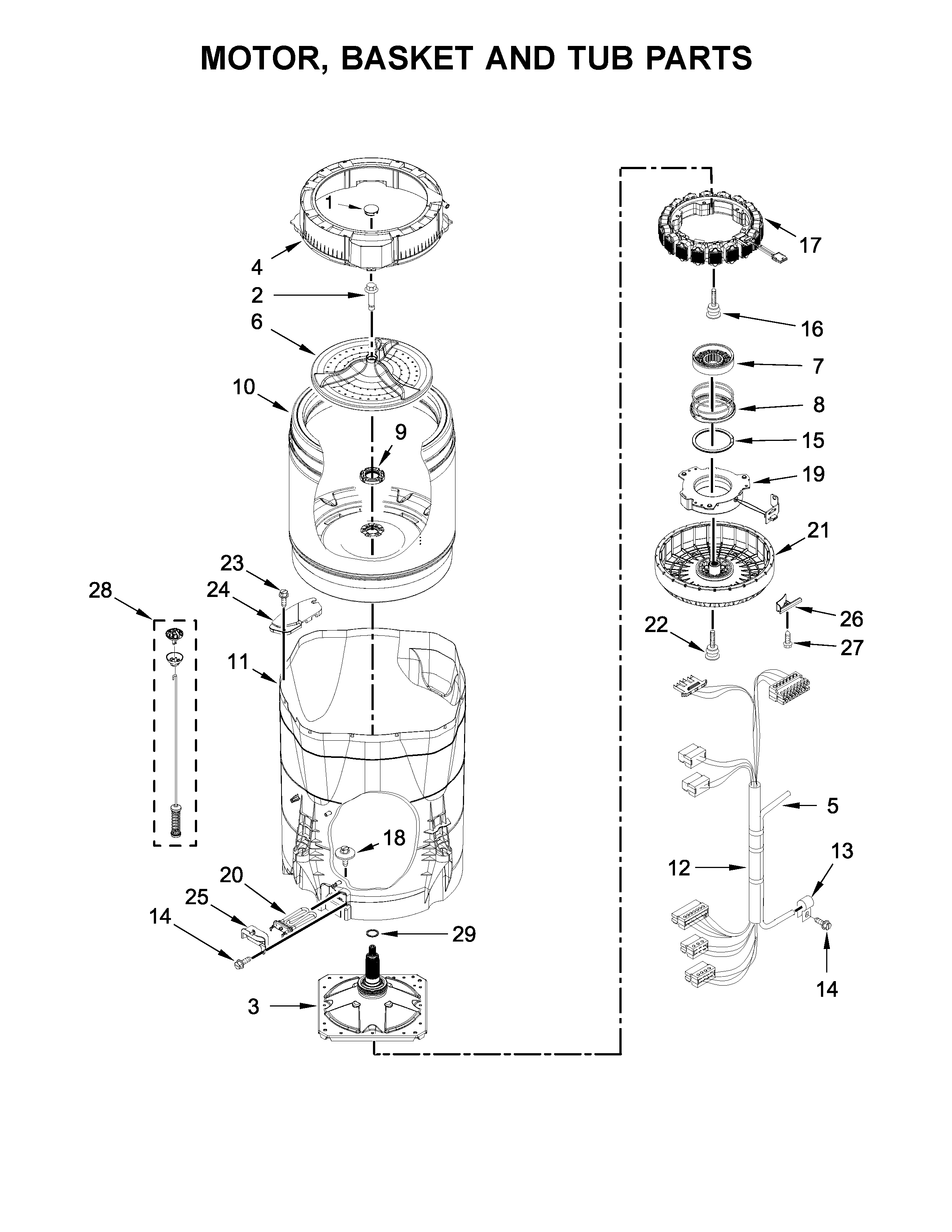 Motor, basket and tub parts
