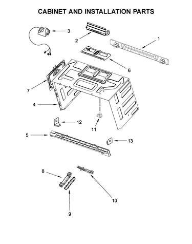 Cabinet and installation parts