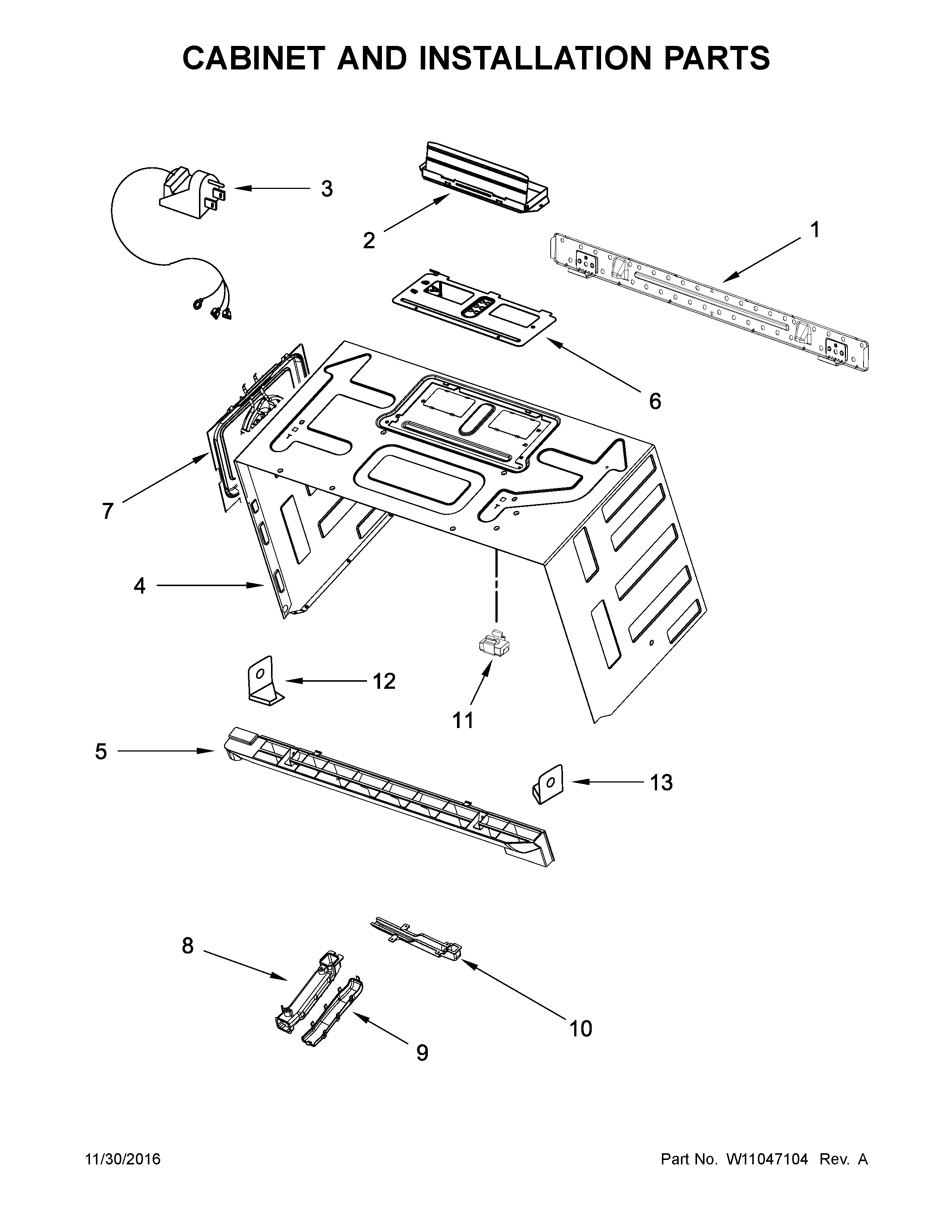 Cabinet and installation parts