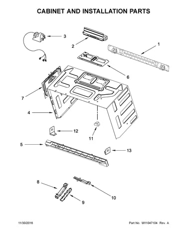 Cabinet and installation parts