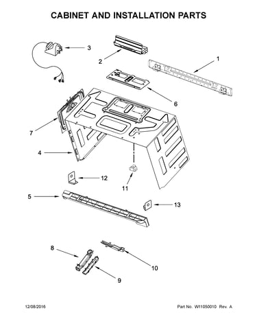 Cabinet and installation parts