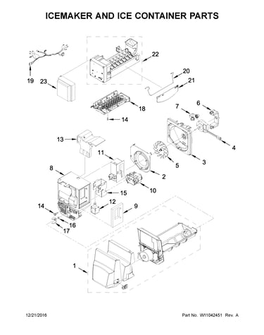 Icemaker and ice container parts