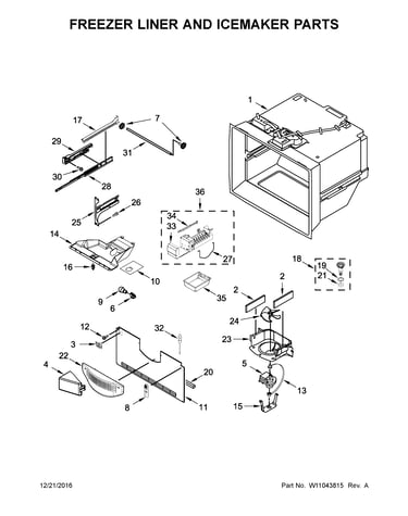 Freezer liner and icemaker parts