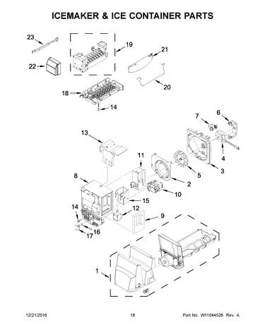Icemaker and ice container parts