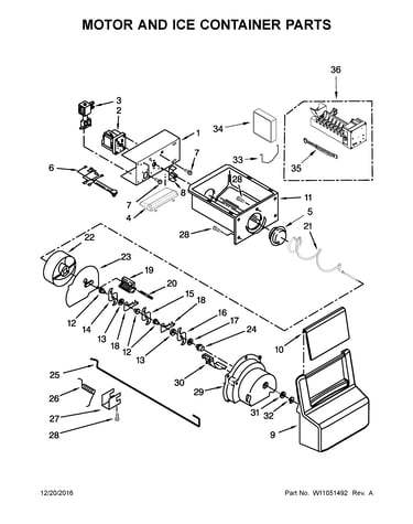 Motor and ice container parts