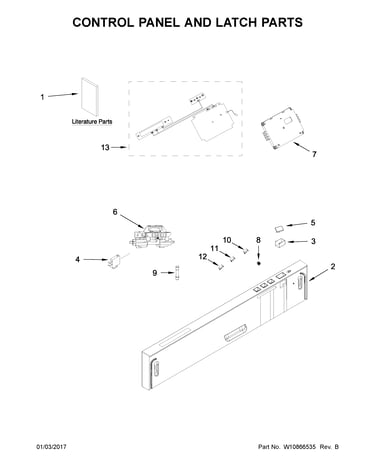 Control panel and latch parts
