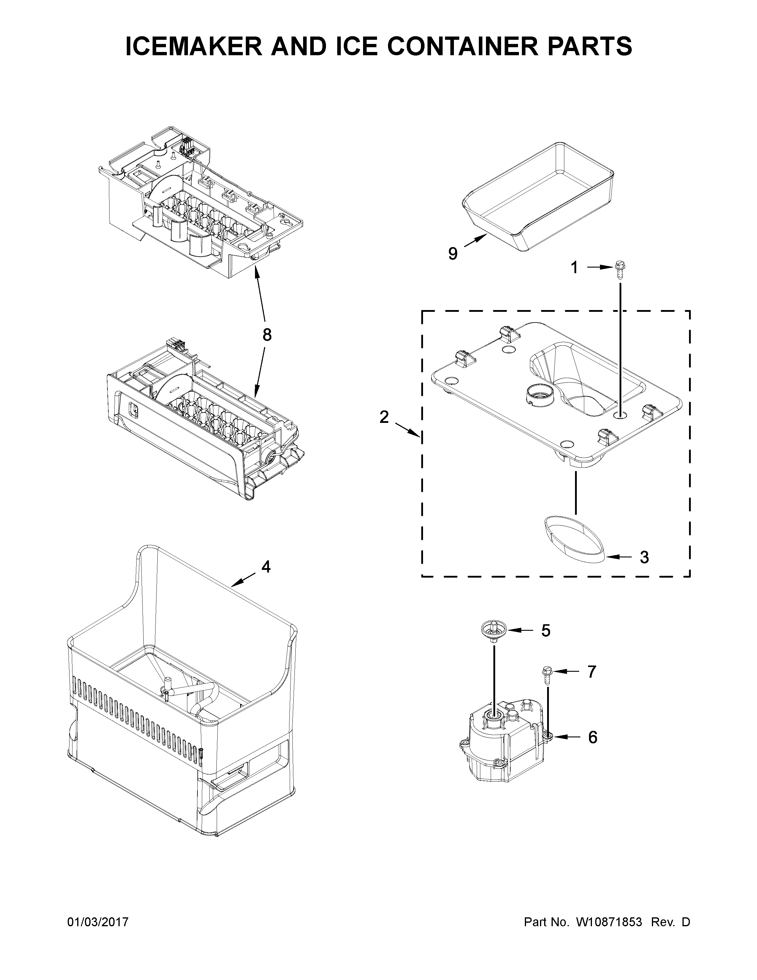ICEMAKER AND ICE CONTAINER PARTS