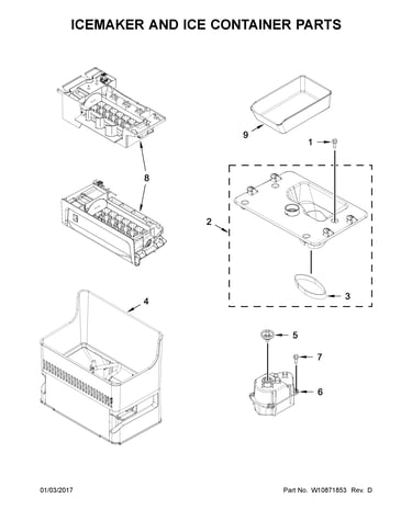 Icemaker and ice container parts