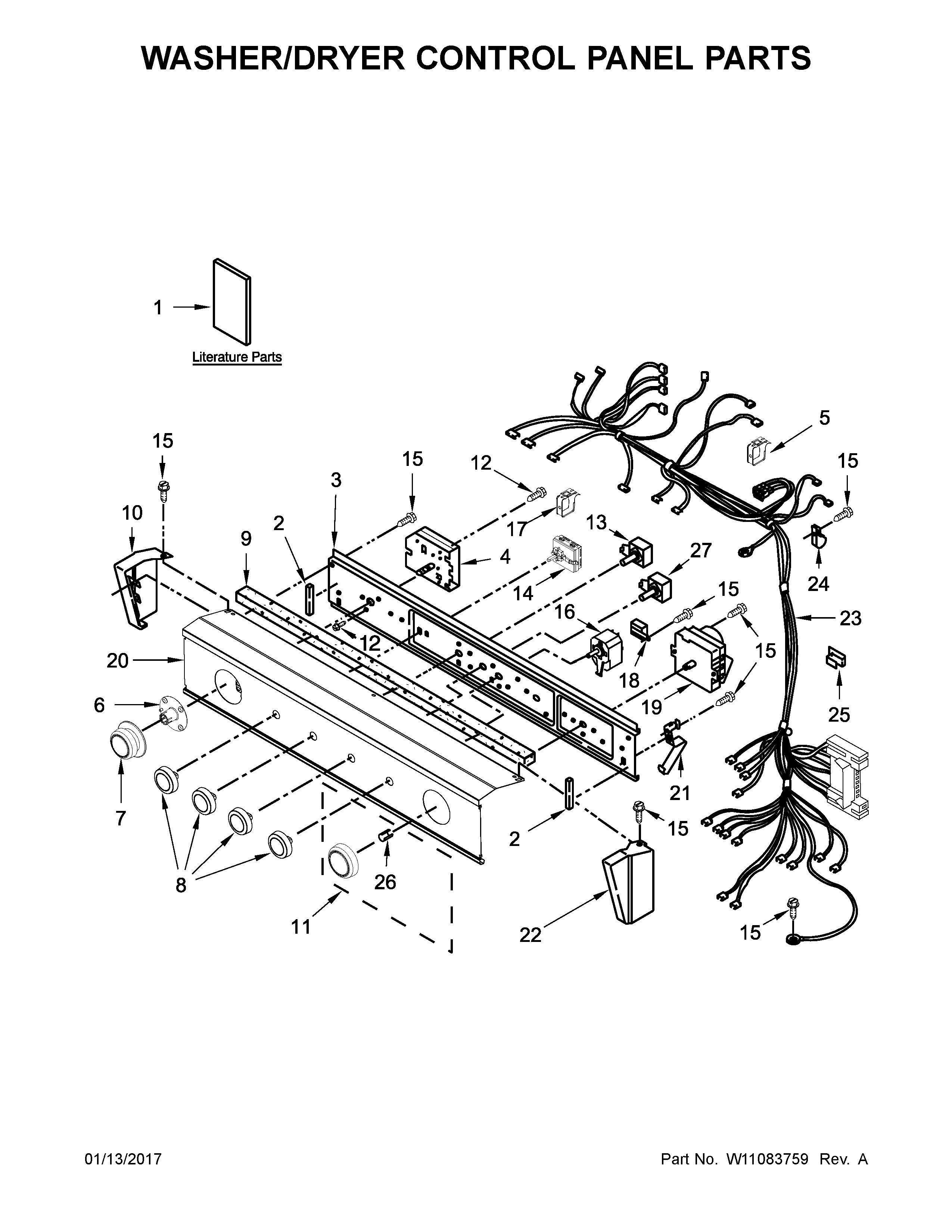 Washer/dryer control panel parts
