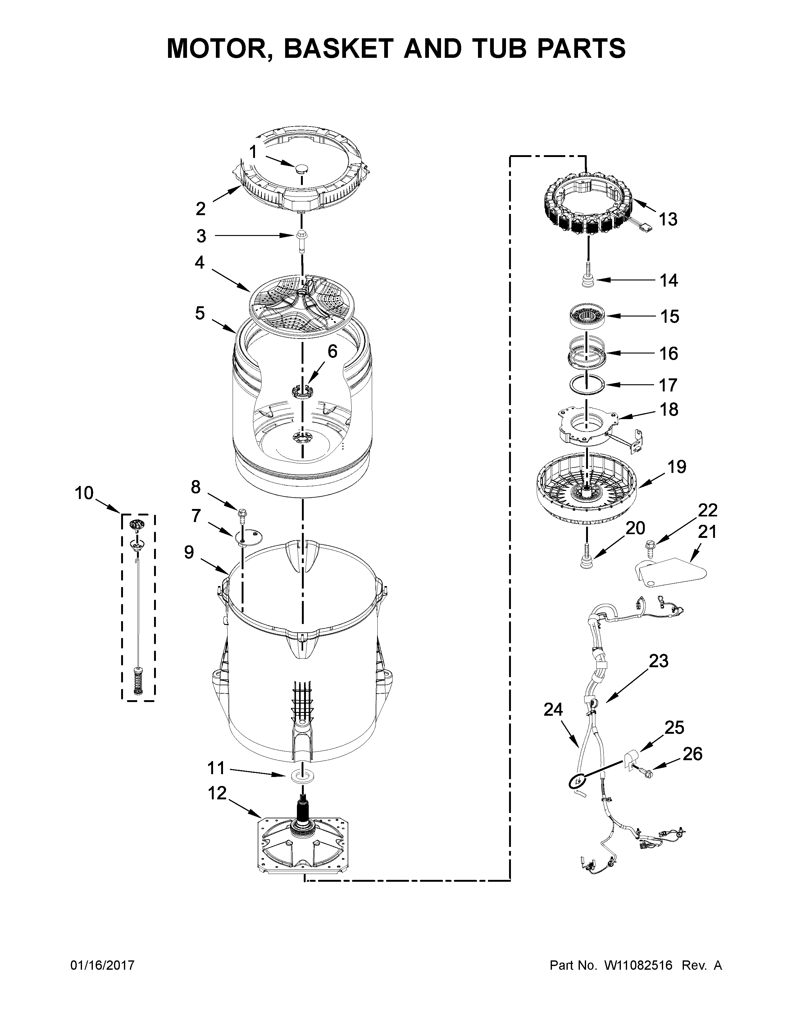 MOTOR, BASKET AND TUB PARTS