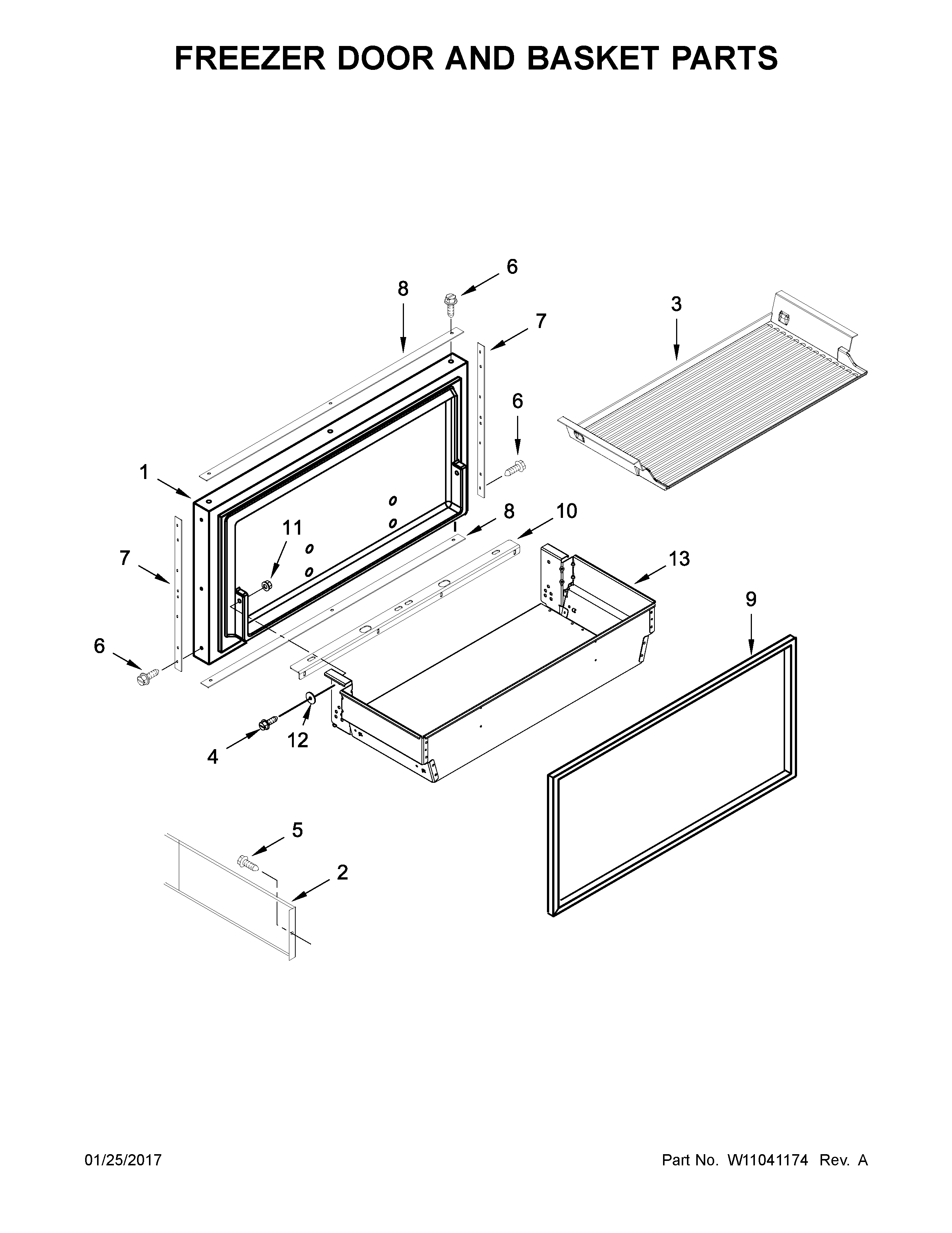 Freezer door and basket parts