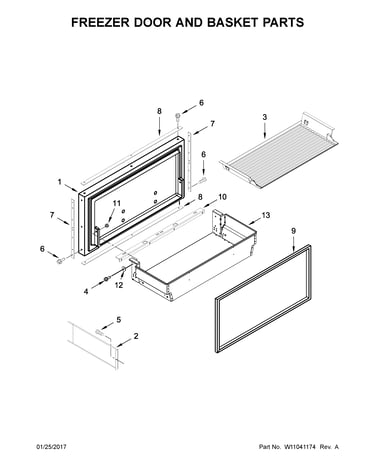 Freezer door and basket parts