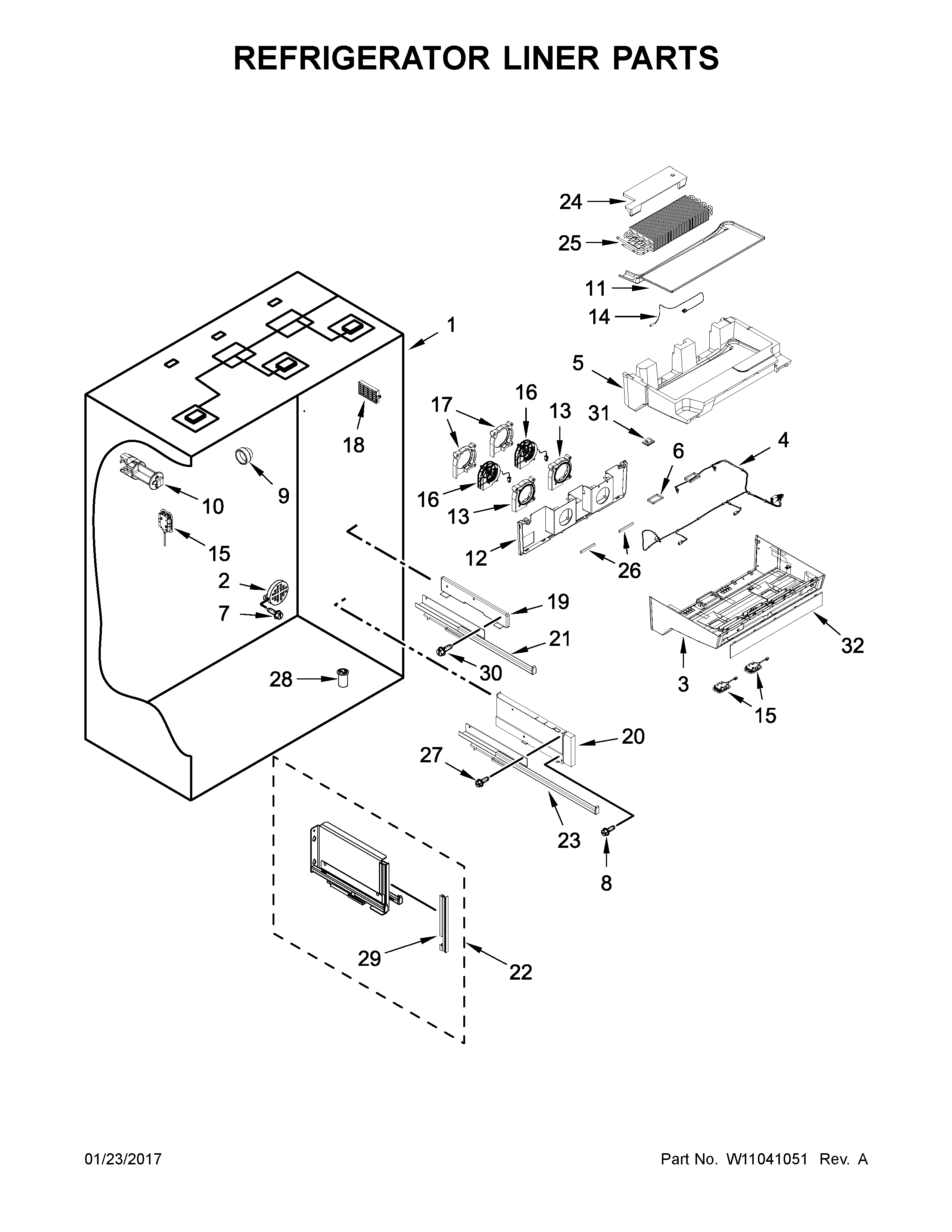 Refrigerator liner parts