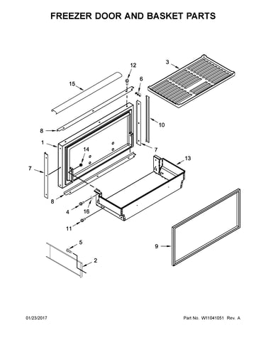 Freezer door and basket parts