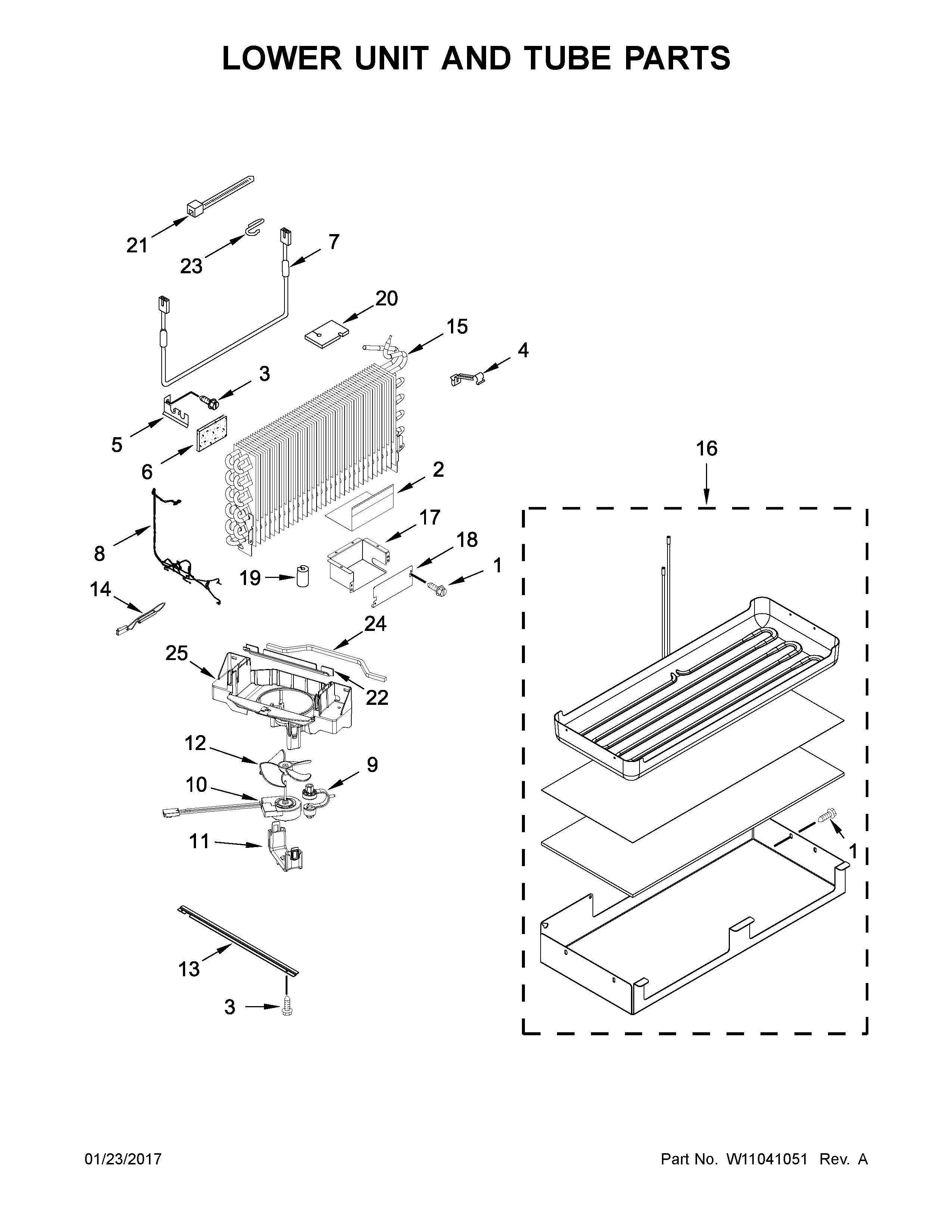 Lower unit and tube parts