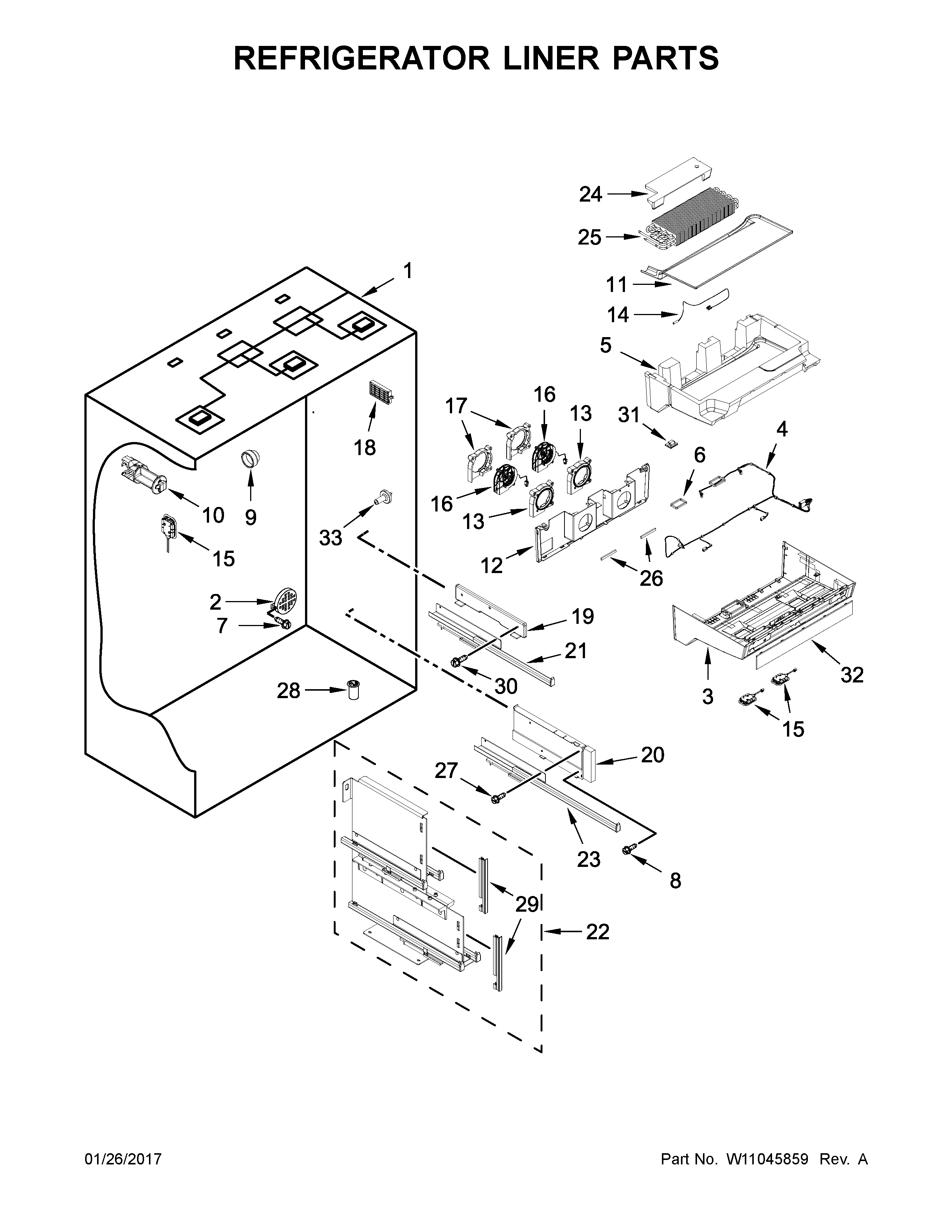 Refrigerator liner parts