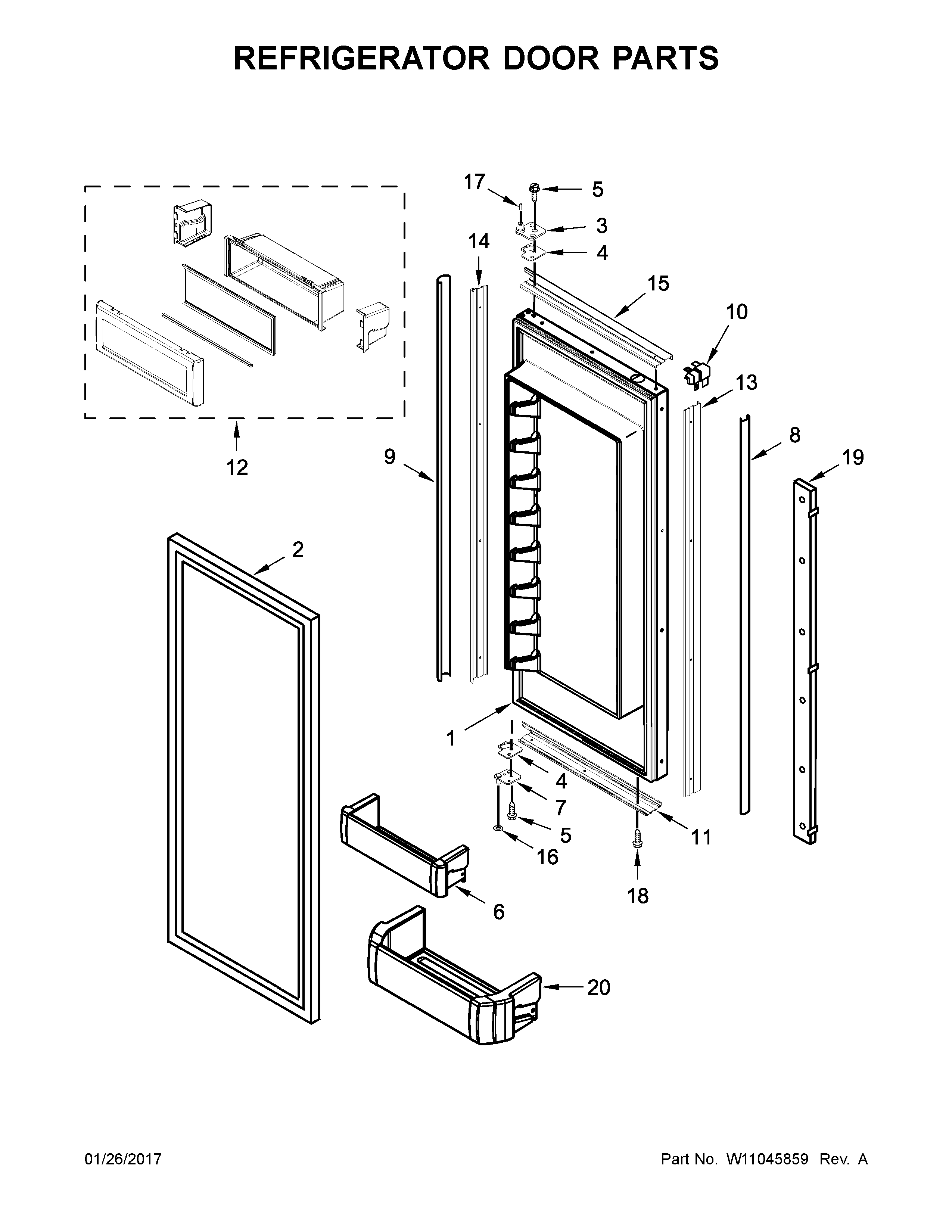 Freezer door and basket parts