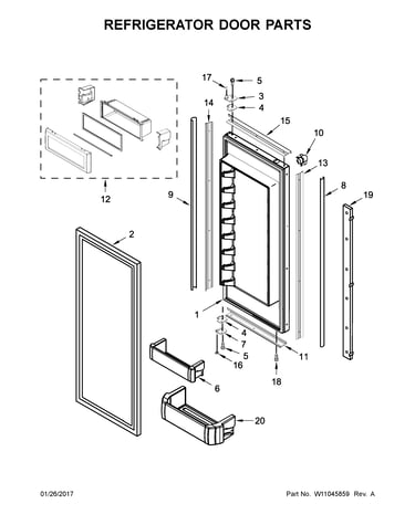 Freezer door and basket parts
