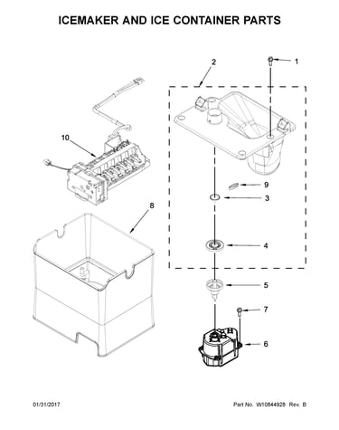 Icemaker and ice container parts