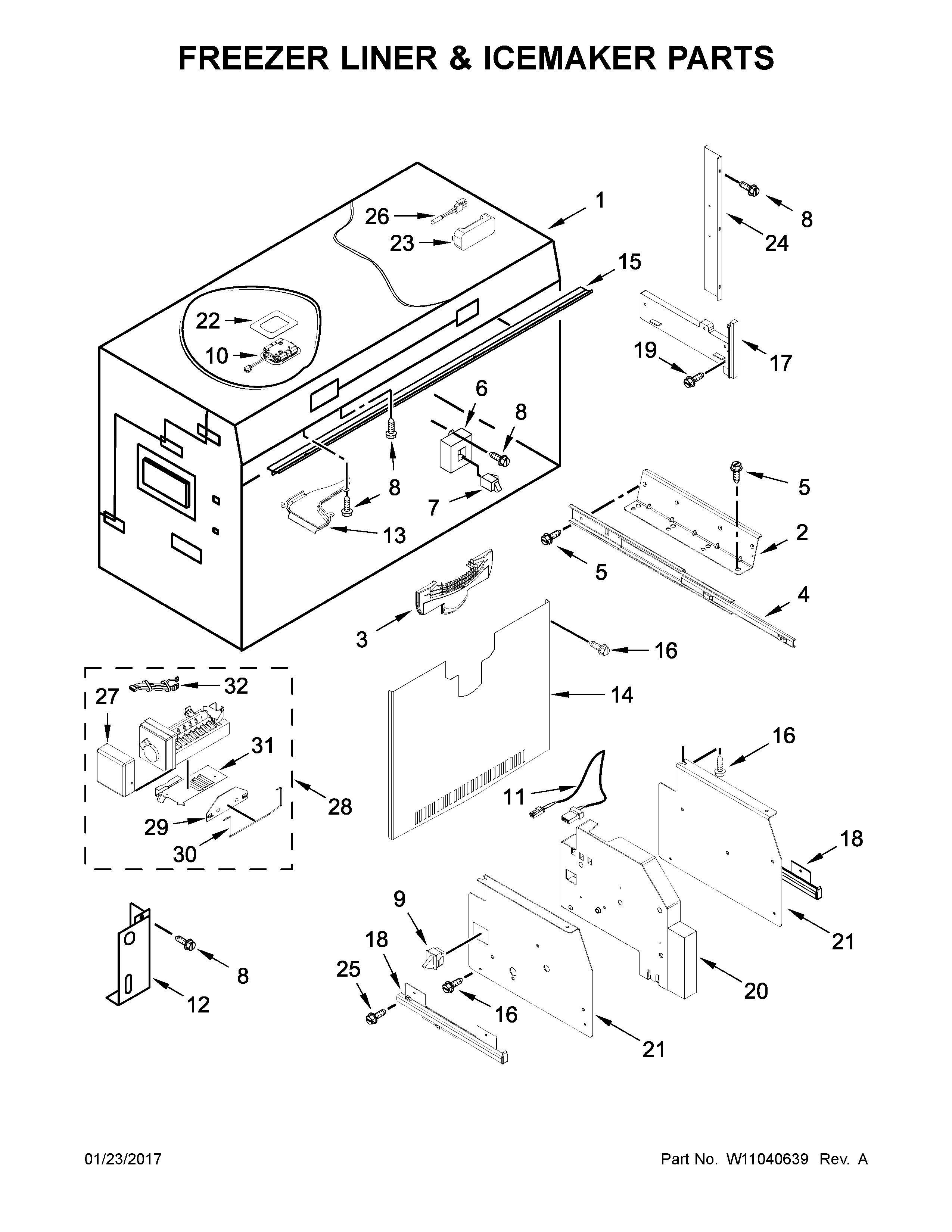 Freezer liner & icemaker parts